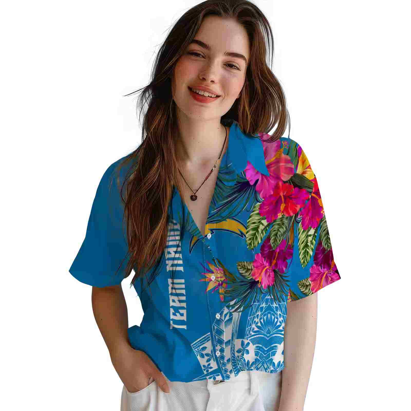 los angeles chargers floral polynesian blue hawaiian shirt latest model