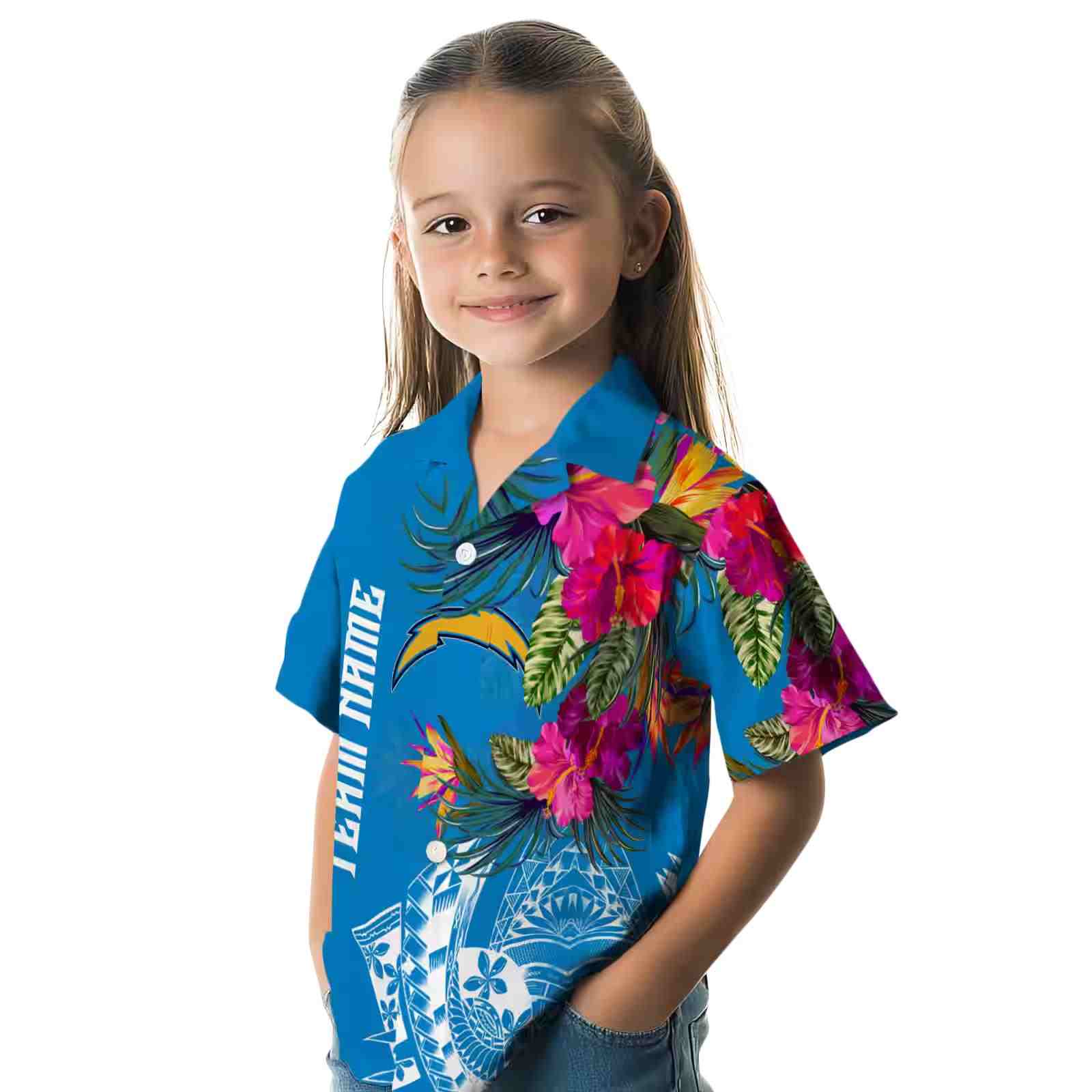 los angeles chargers floral polynesian blue hawaiian shirt premium grade