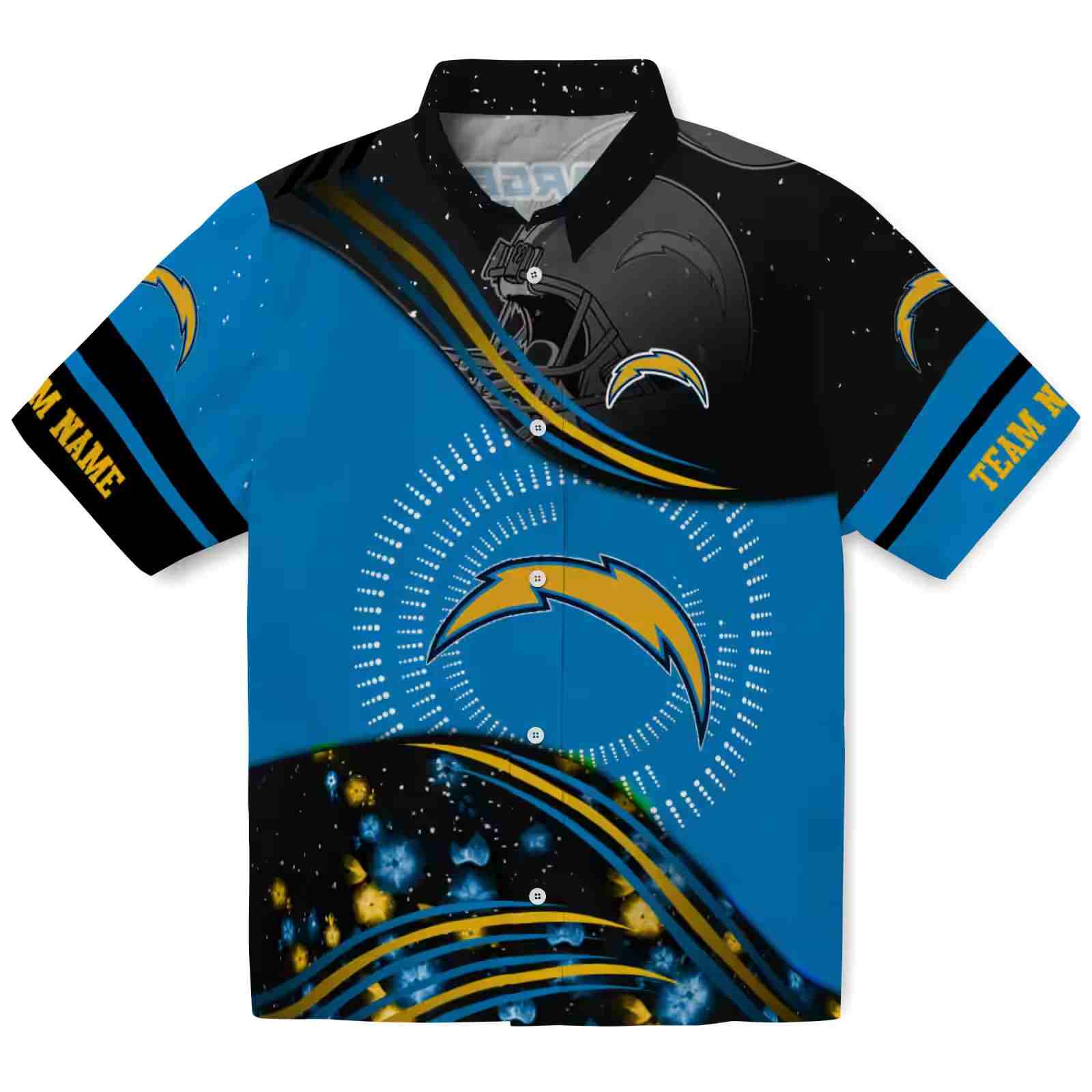 Los Angeles Chargers Football Wave Blue Black Hawaiian Shirt