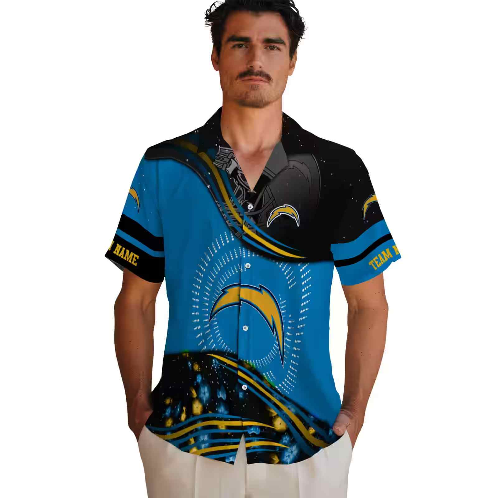 los angeles chargers football wave blue black hawaiian shirt fashion forward