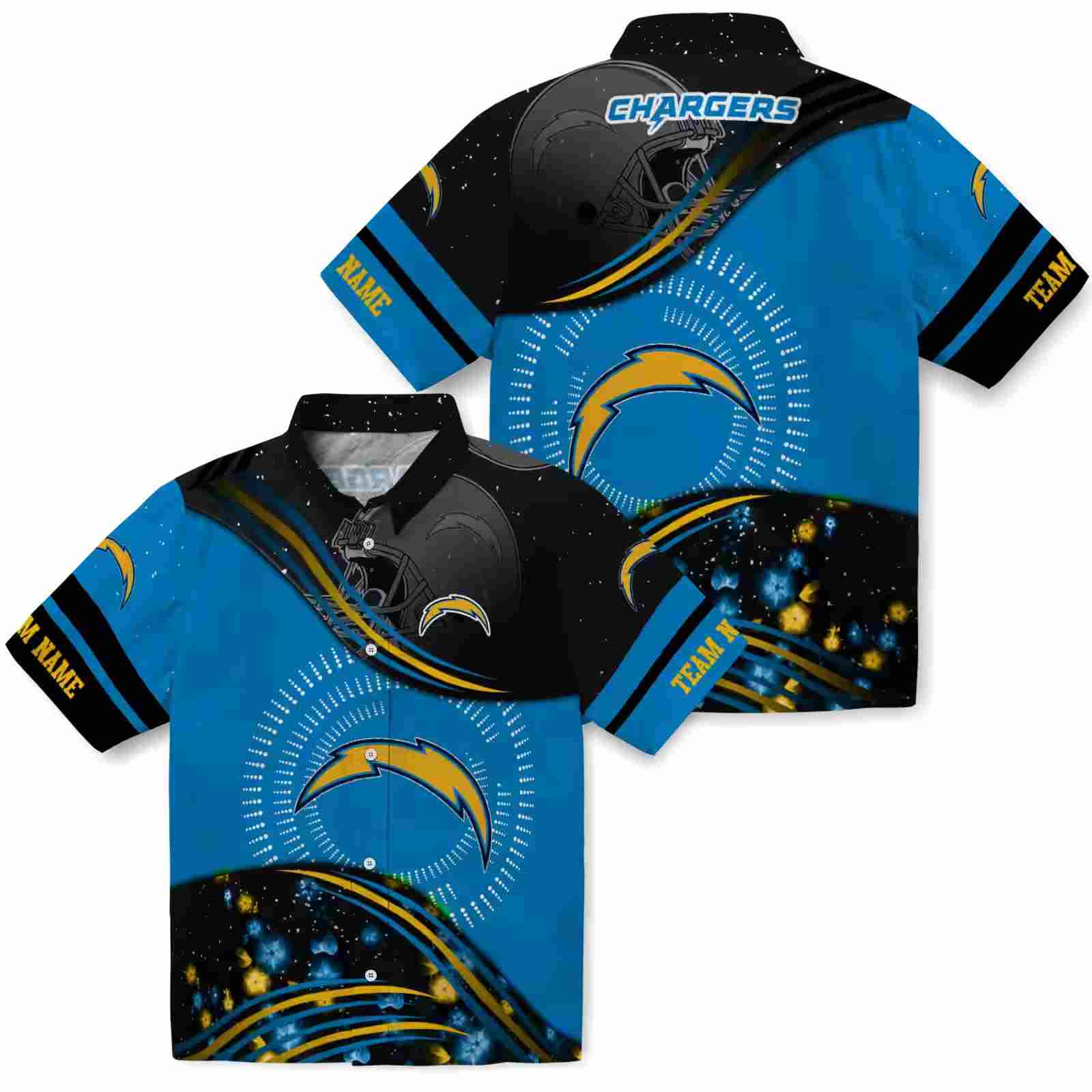 los angeles chargers football wave blue black hawaiian shirt high quality