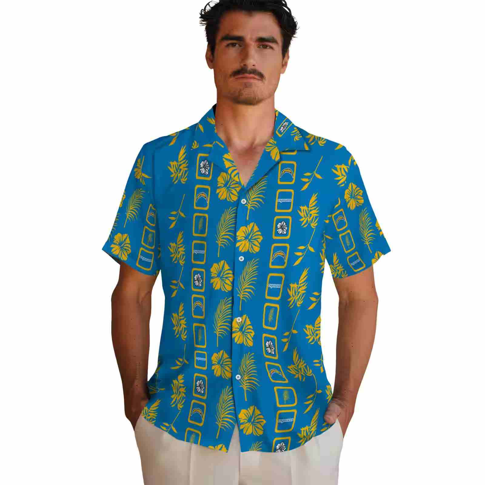 los angeles chargers framed floral blue hawaiian shirt fashion forward