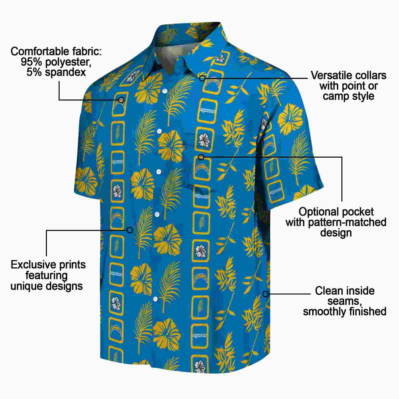 los angeles chargers framed floral blue hawaiian shirt new arrival