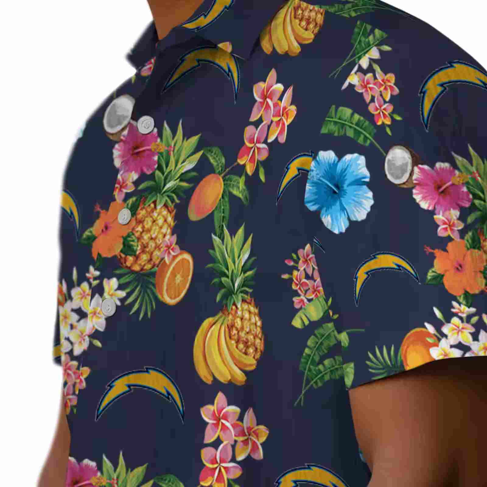 los angeles chargers hibiscus and fruit navy blue hawaiian shirt trendy