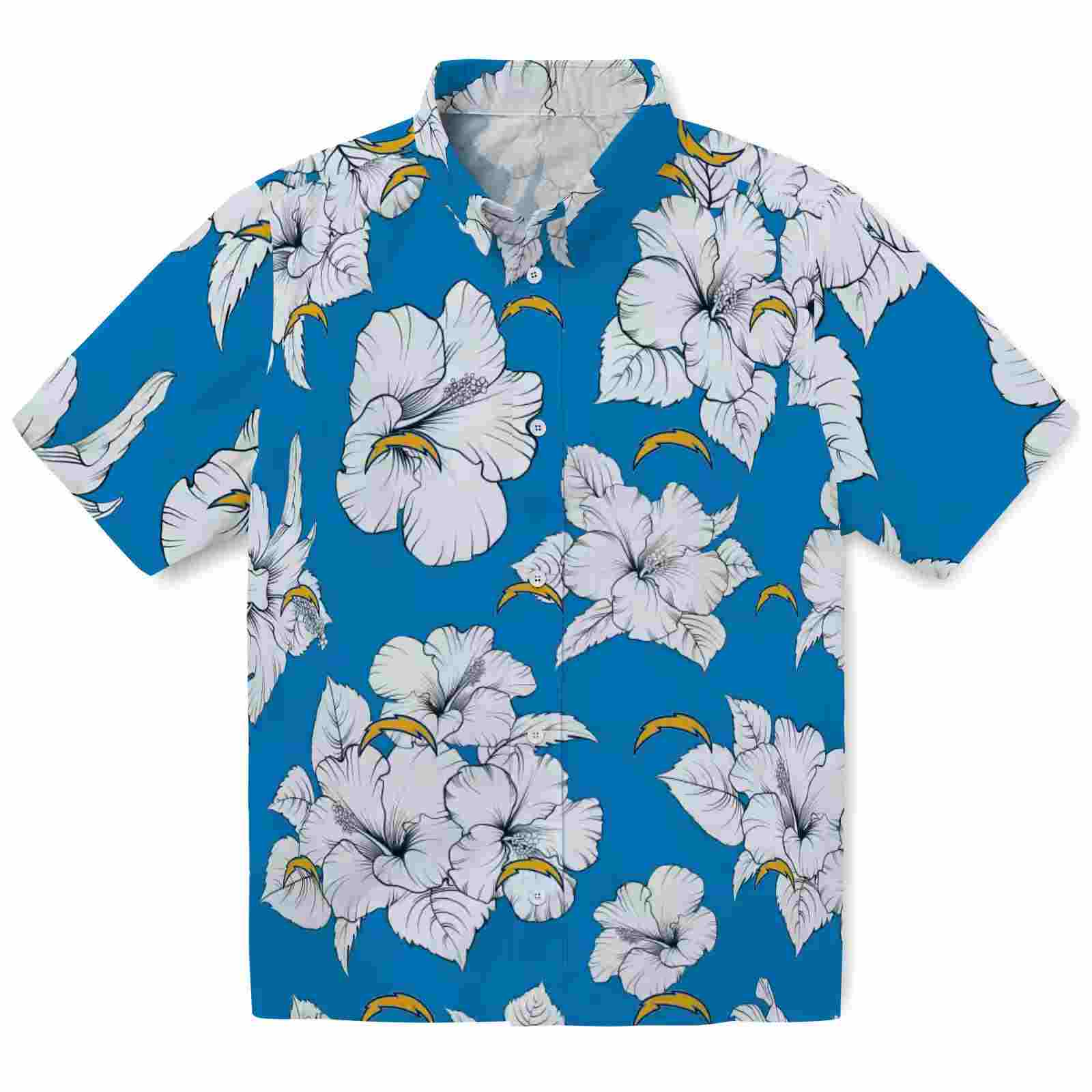 Los Angeles Chargers Hibiscus Blooms Blue White Hawaiian Shirt