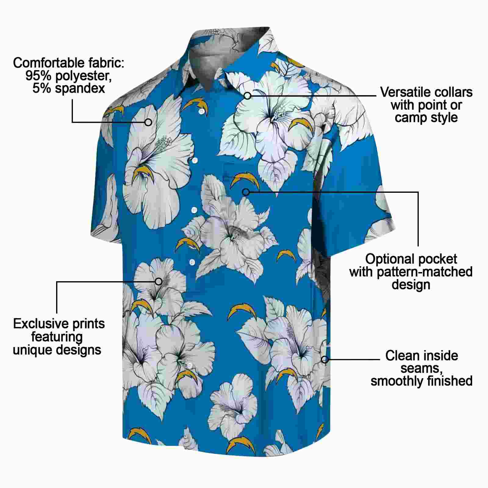 los angeles chargers hibiscus blooms blue white hawaiian shirt new arrival