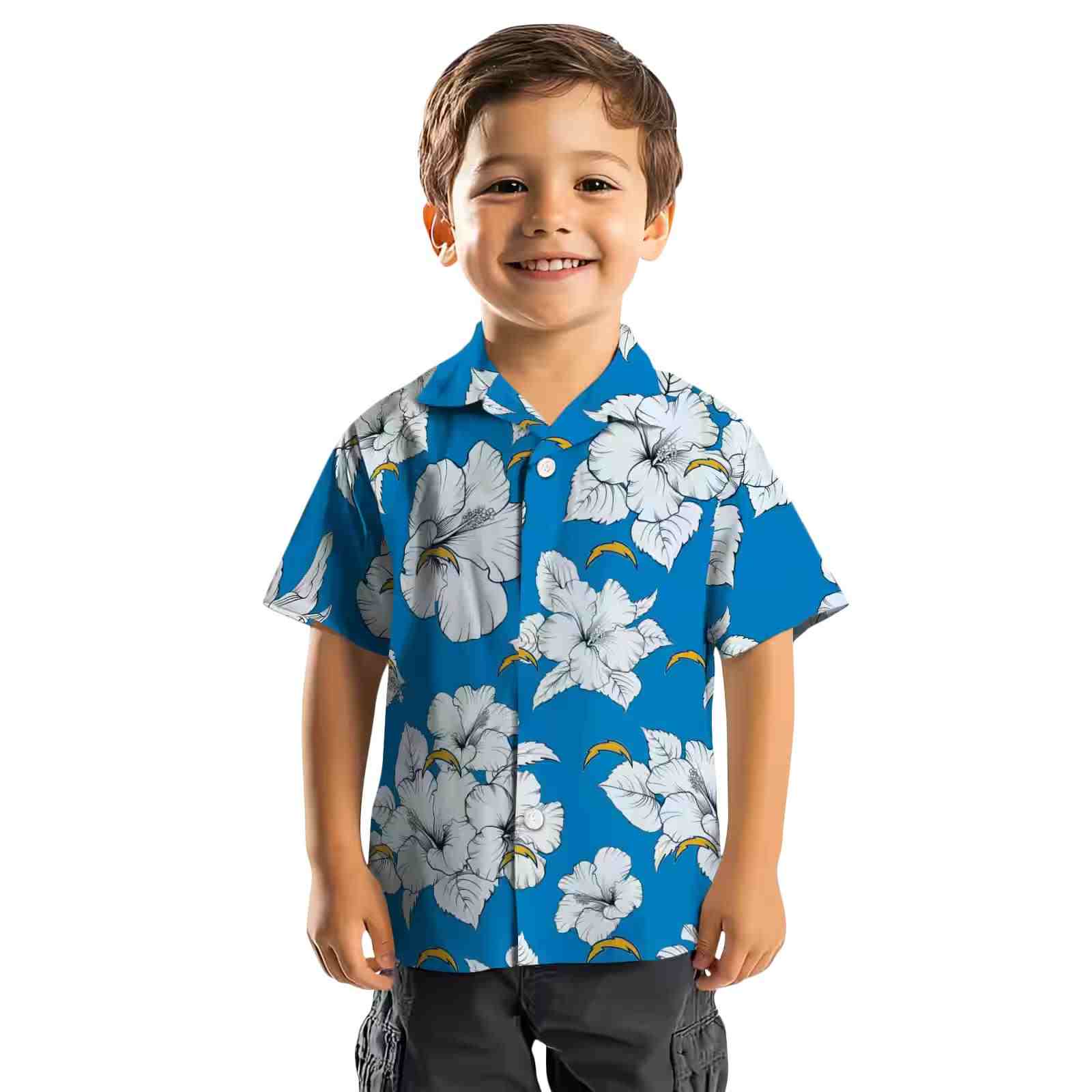 los angeles chargers hibiscus blooms blue white hawaiian shirt top rated