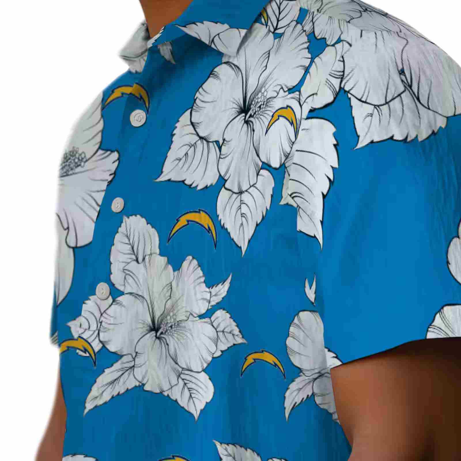 los angeles chargers hibiscus blooms blue white hawaiian shirt trendy