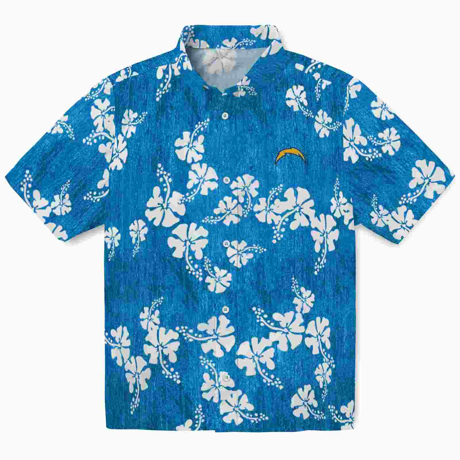 los angeles chargers hibiscus clusters blue hawaiian shirt best selling