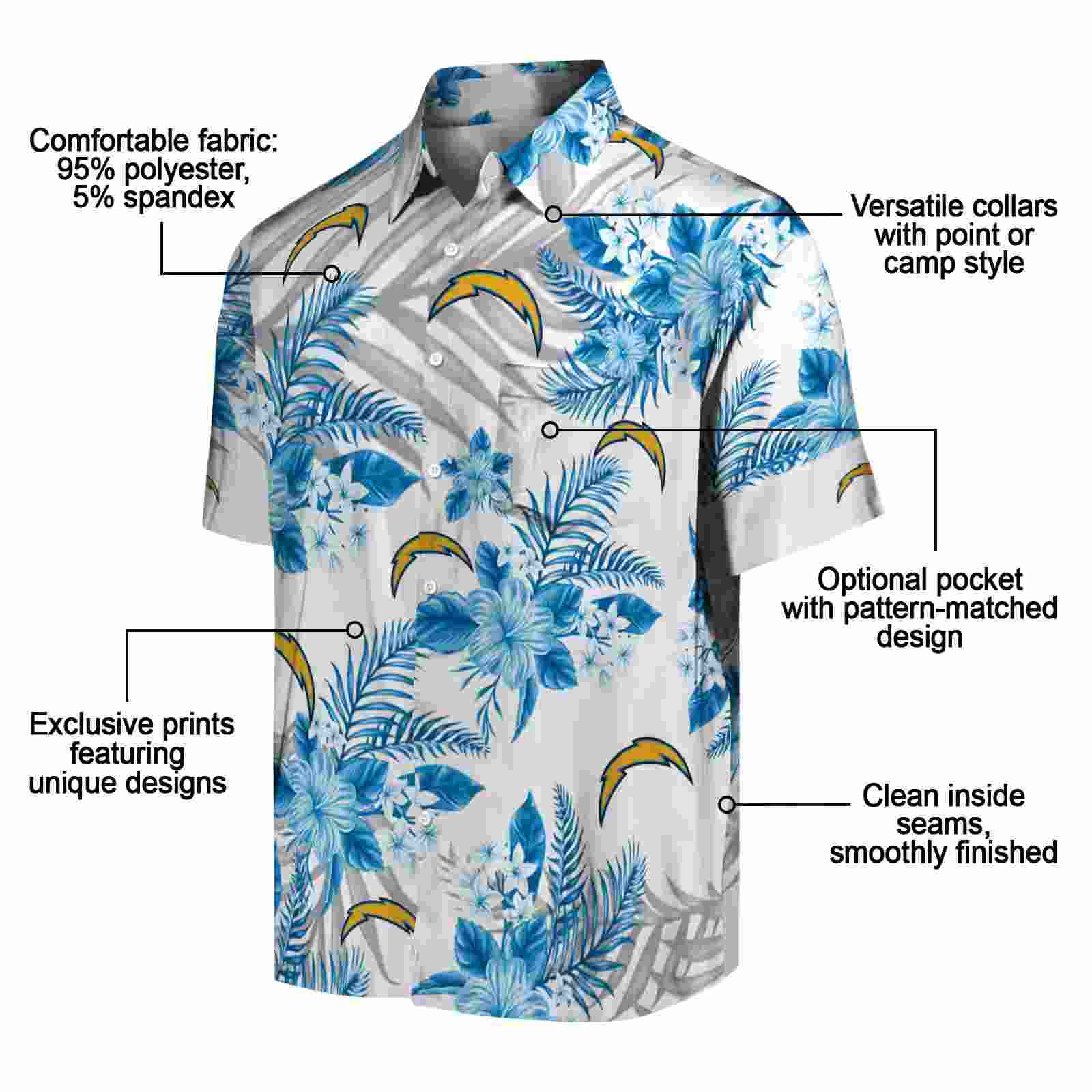 los angeles chargers hibiscus palm leaves blue white hawaiian shirt new arrival