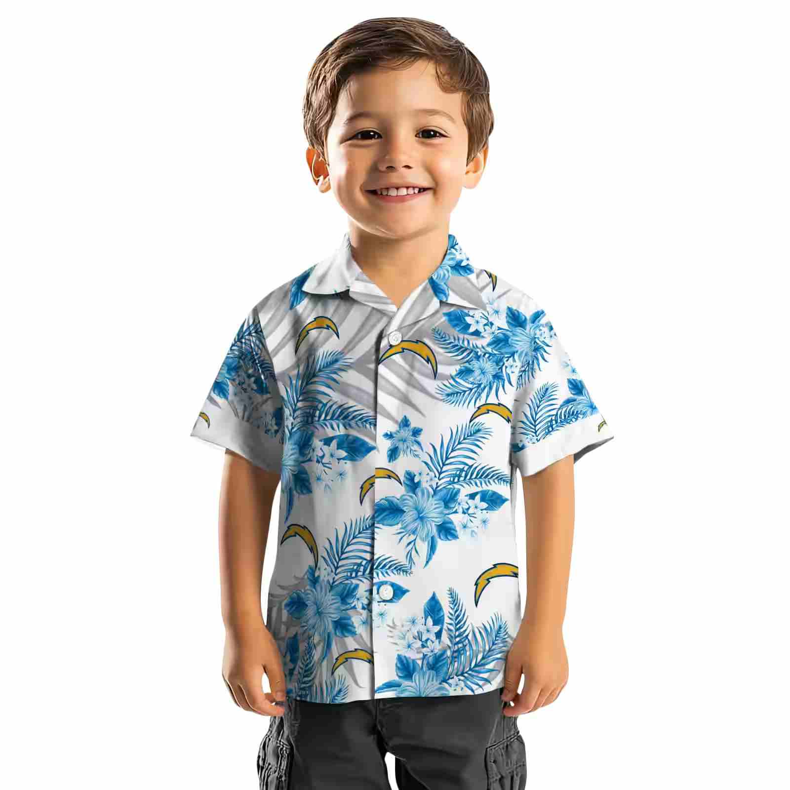 los angeles chargers hibiscus palm leaves blue white hawaiian shirt top rated