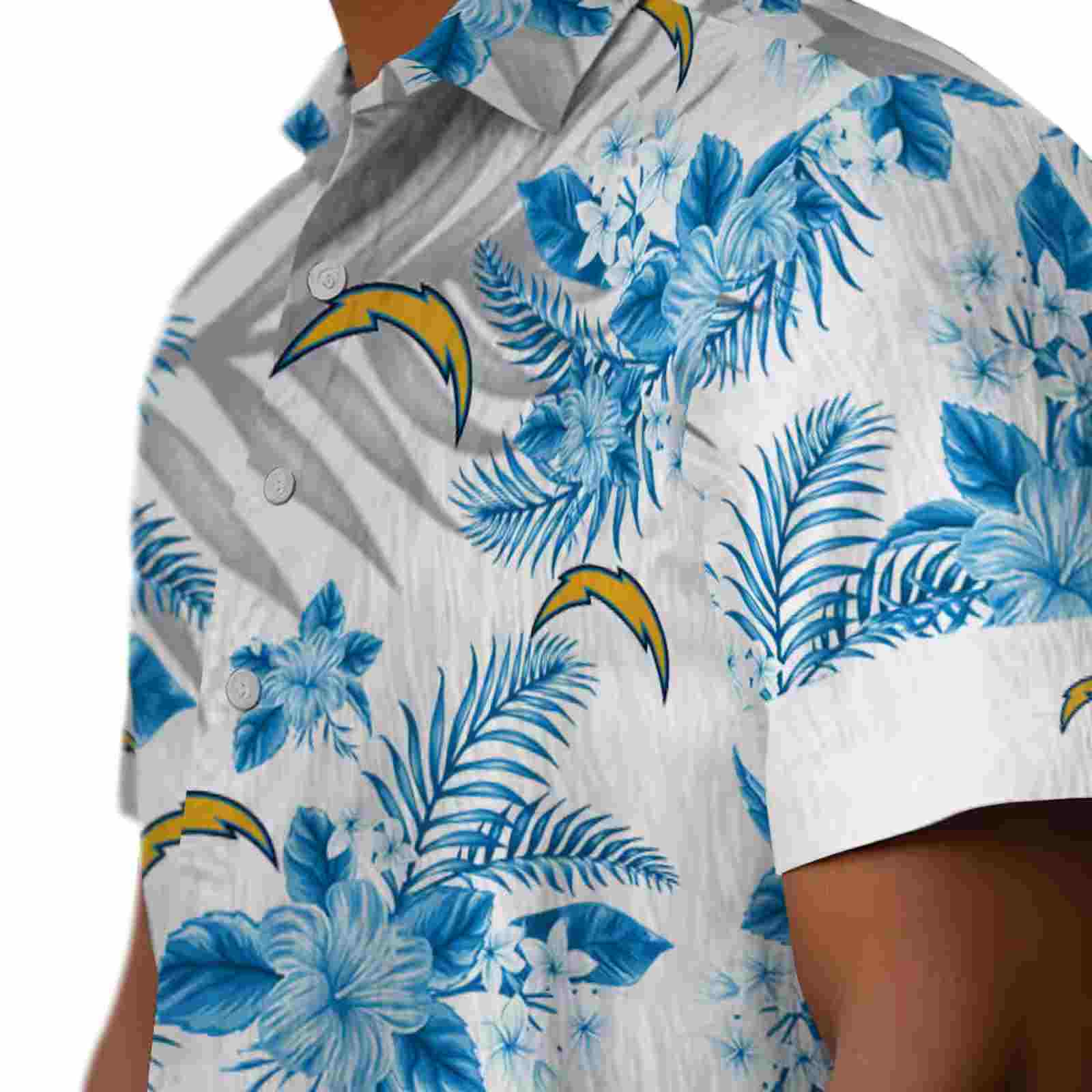 los angeles chargers hibiscus palm leaves blue white hawaiian shirt trendy