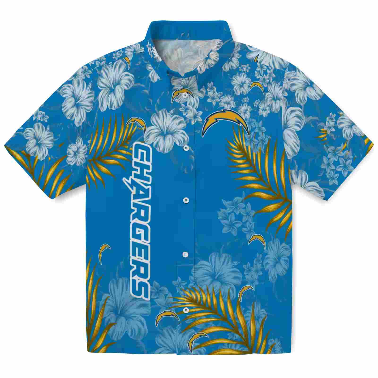 los angeles chargers hibiscus print blue hawaiian shirt best selling