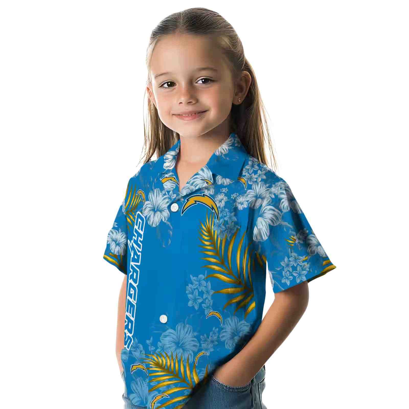 los angeles chargers hibiscus print blue hawaiian shirt premium grade