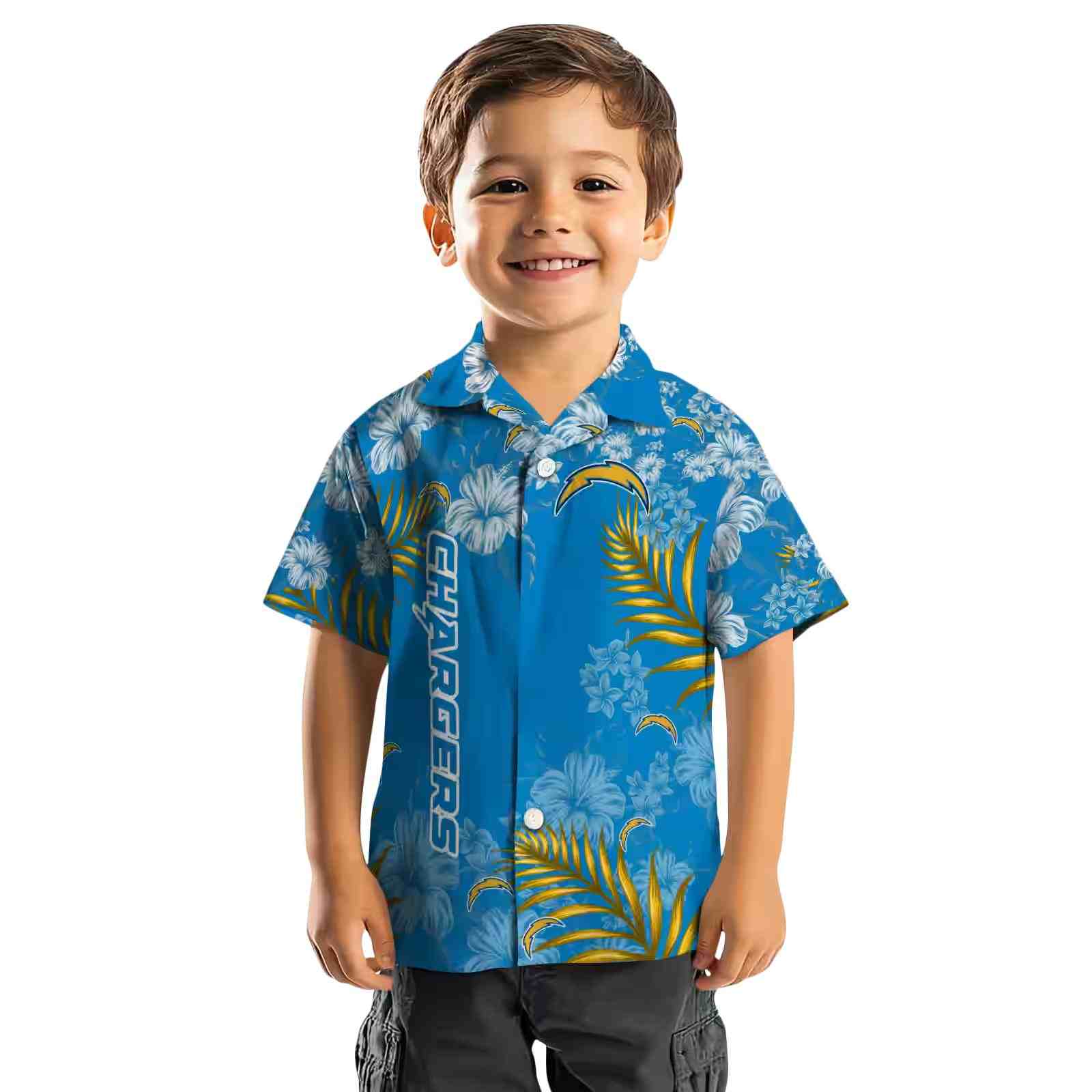 los angeles chargers hibiscus print blue hawaiian shirt top rated