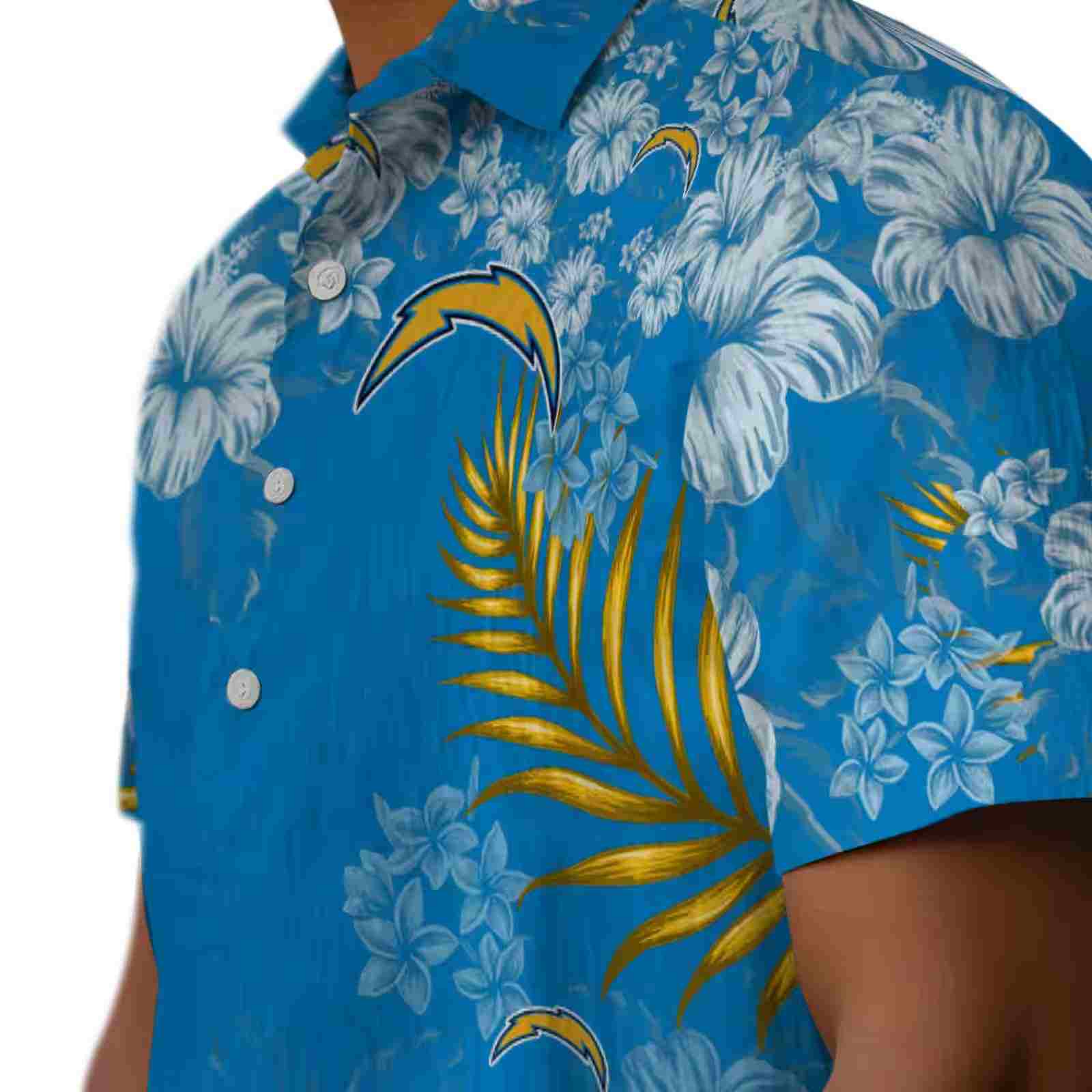 los angeles chargers hibiscus print blue hawaiian shirt trendy