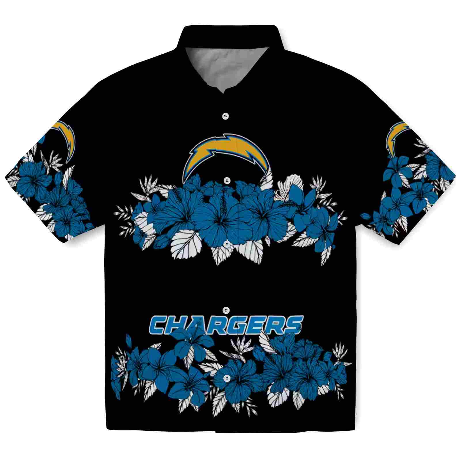 Los Angeles Chargers Hibiscus Stripe Blue Black Hawaiian Shirt