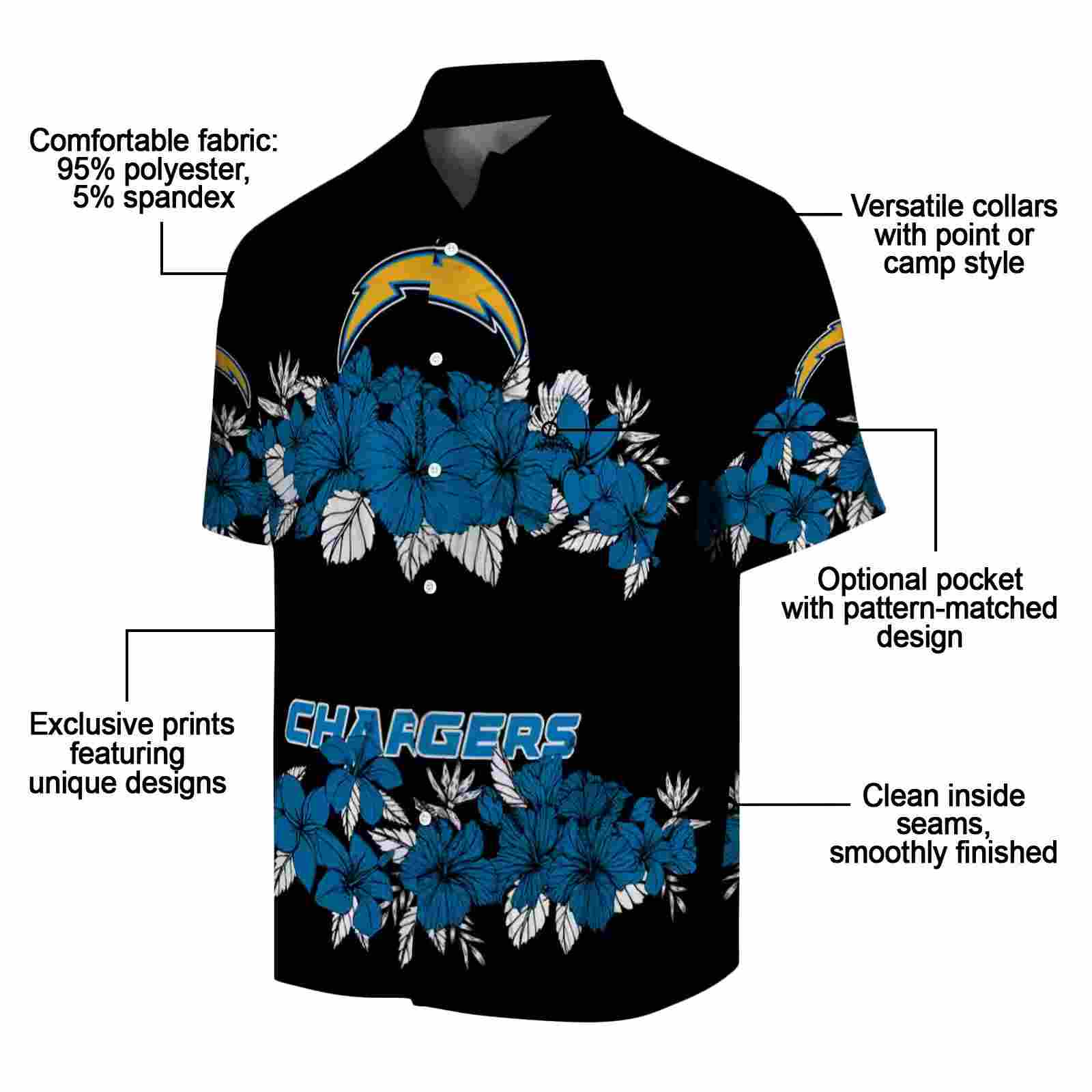 los angeles chargers hibiscus stripe blue black hawaiian shirt new arrival