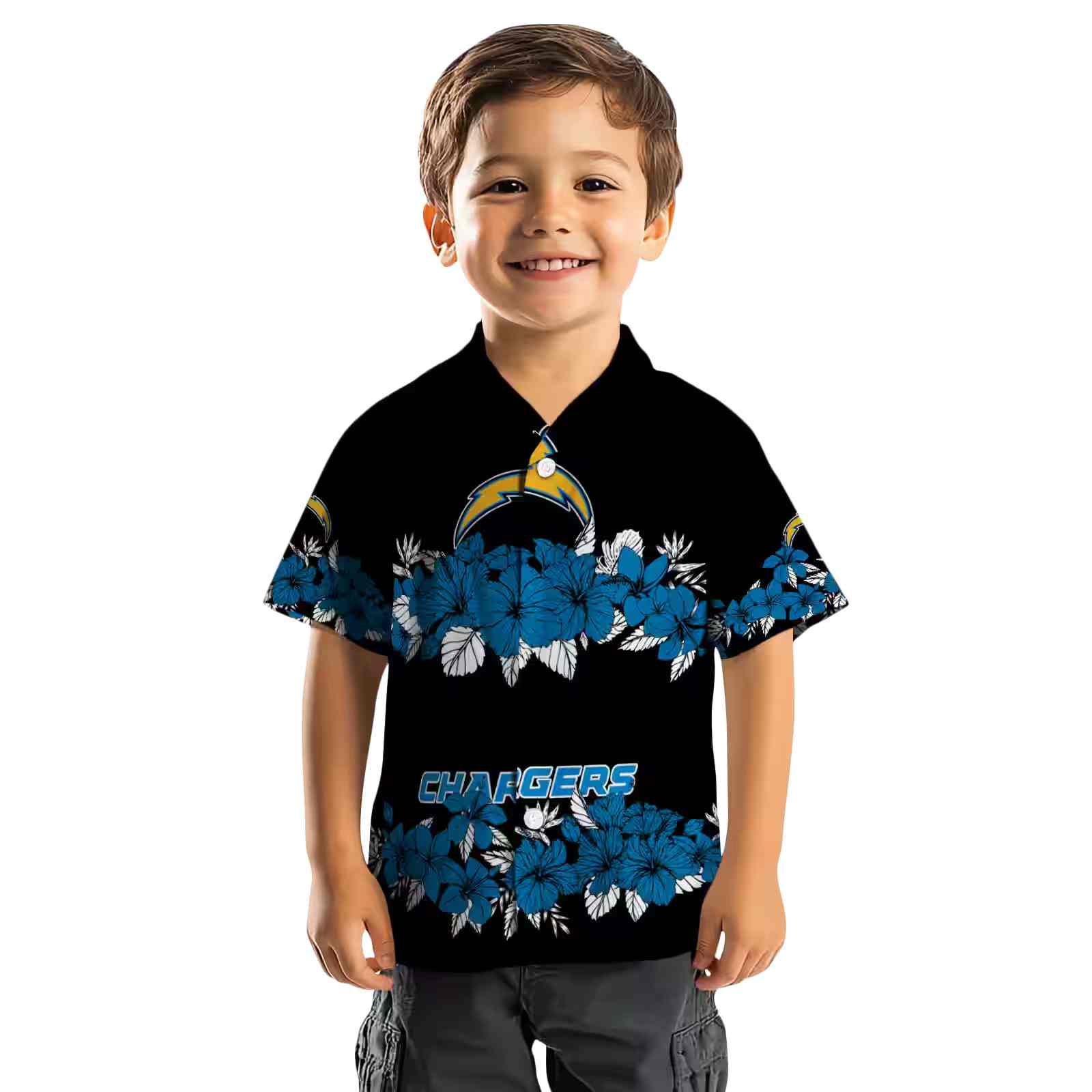 los angeles chargers hibiscus stripe blue black hawaiian shirt top rated