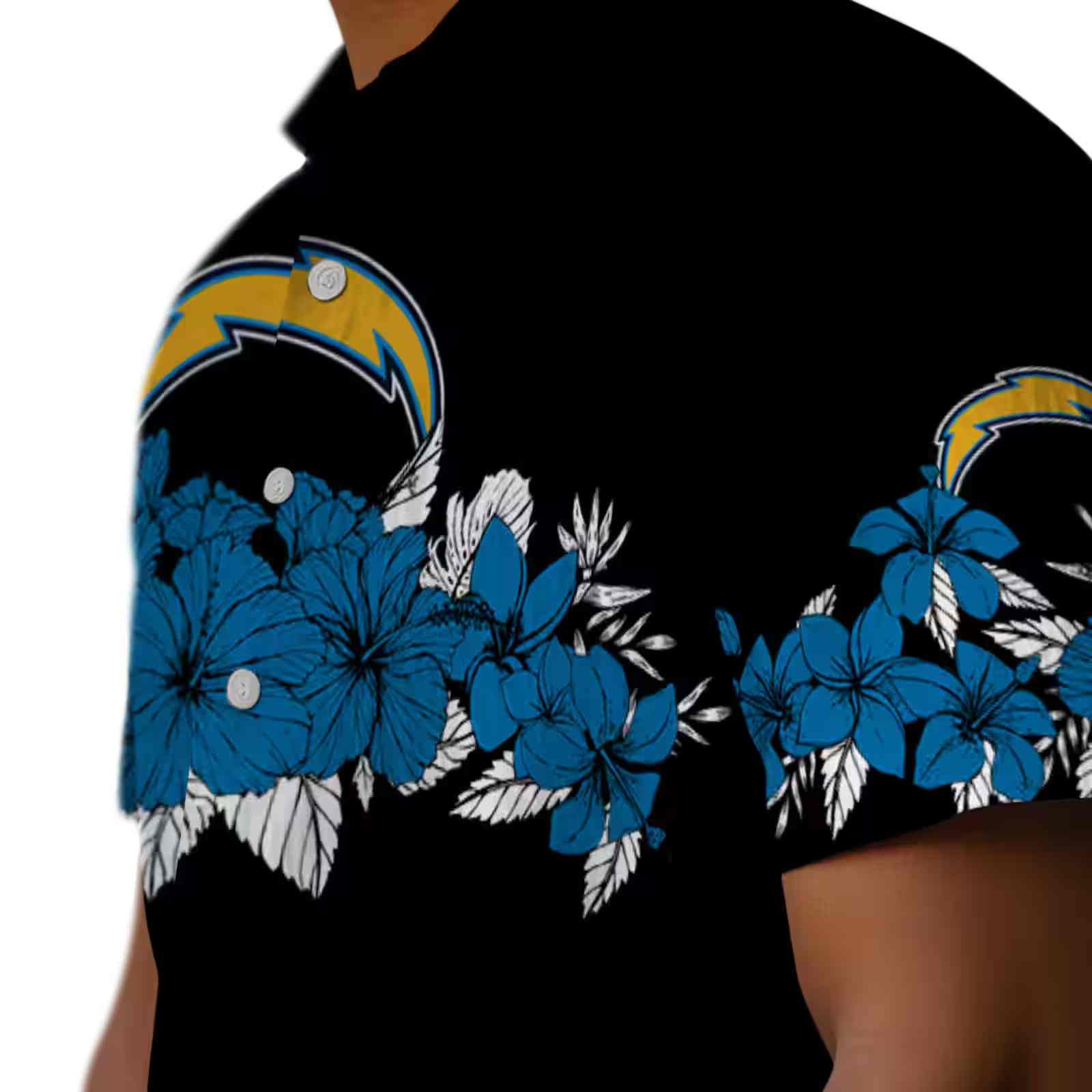 los angeles chargers hibiscus stripe blue black hawaiian shirt trendy