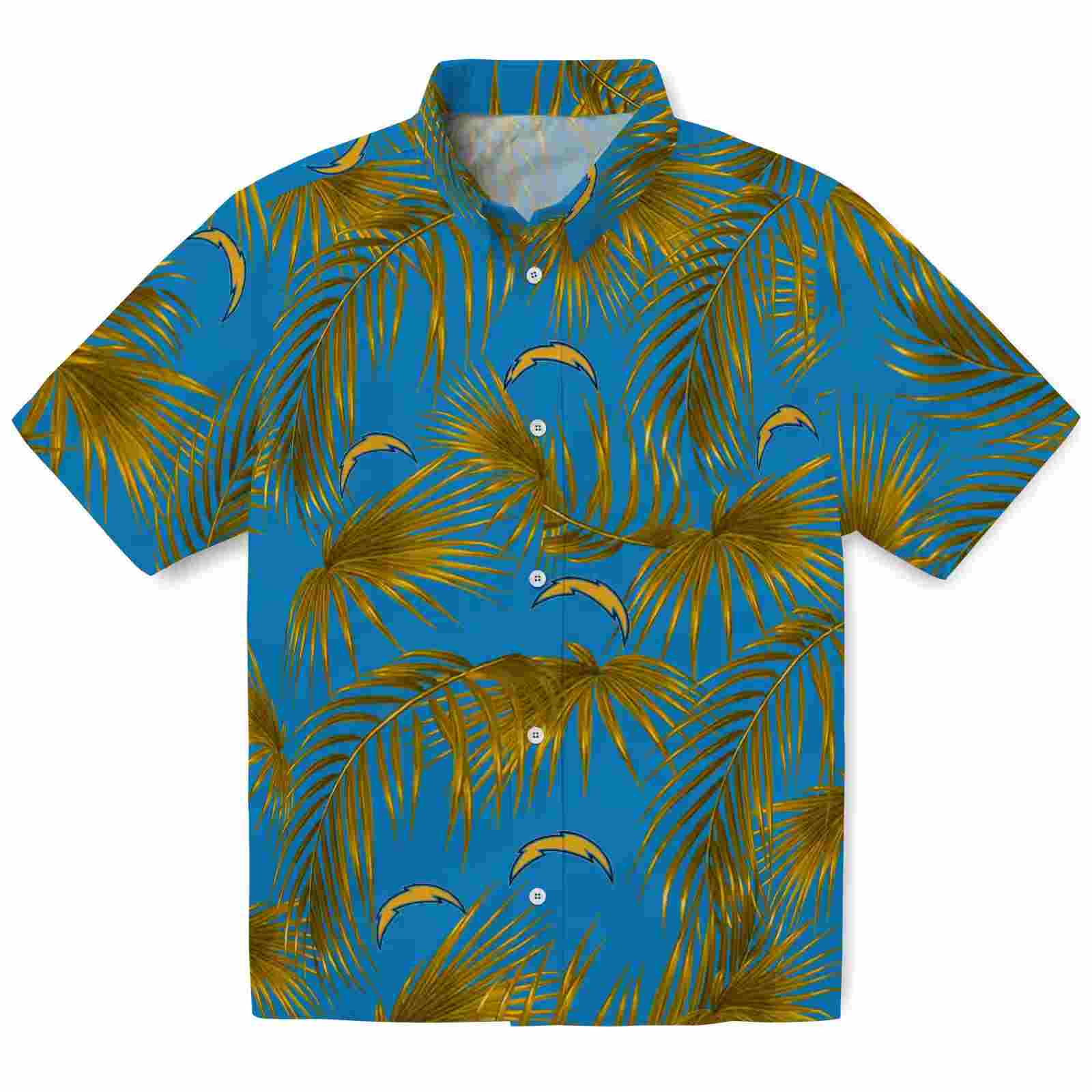 Los Angeles Chargers Leafy Palms Blue Hawaiian Shirt