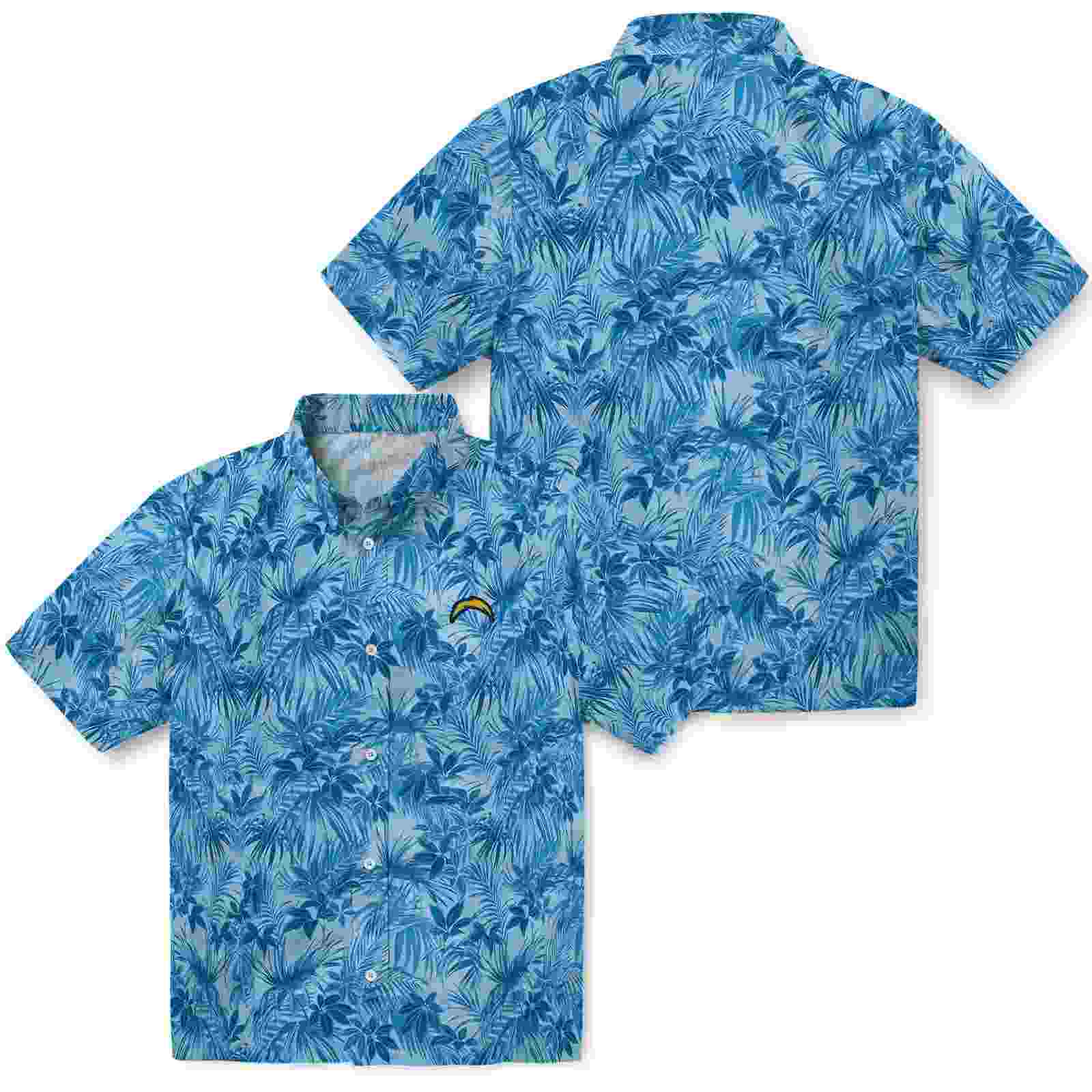 los angeles chargers leafy pattern blue hawaiian shirt high quality