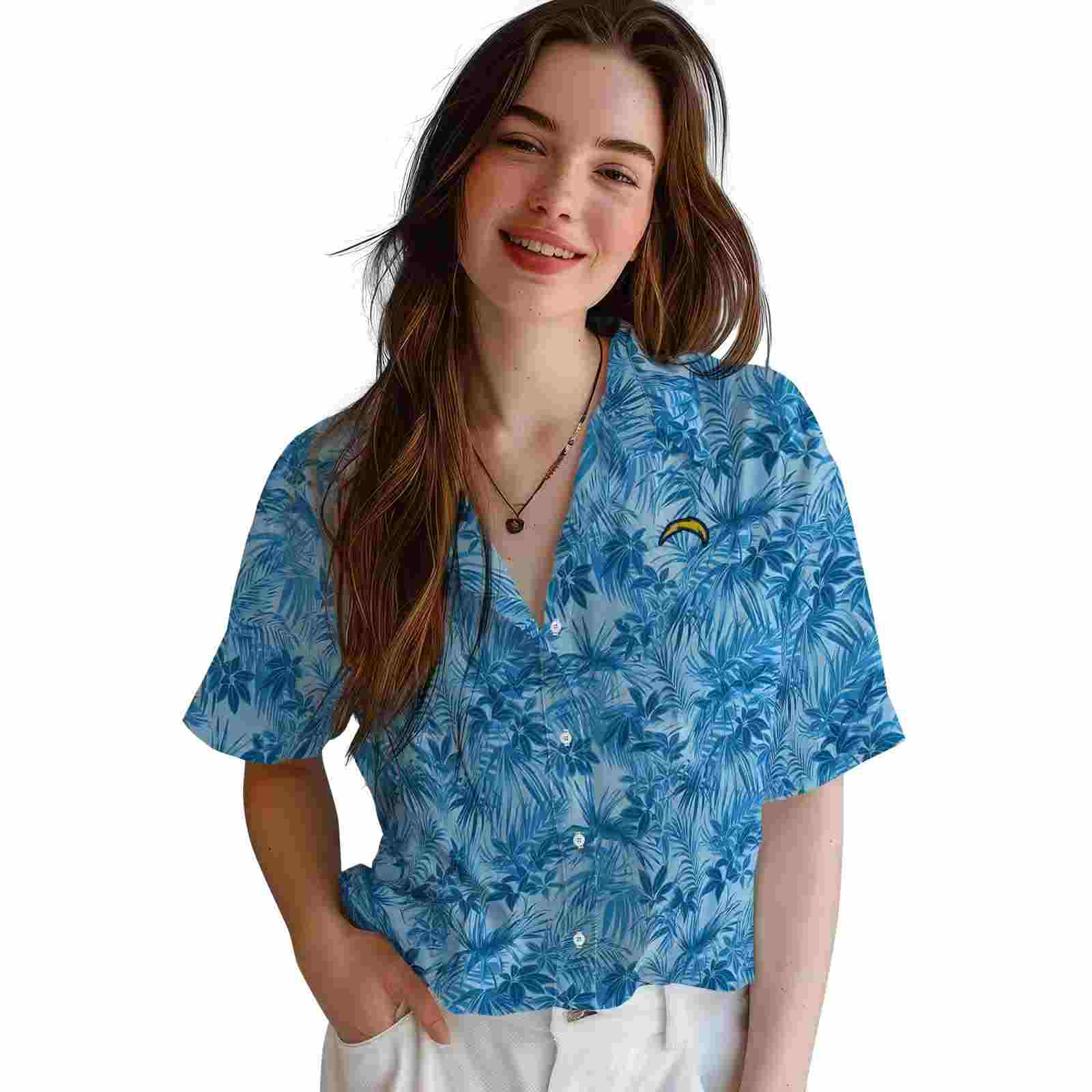 los angeles chargers leafy pattern blue hawaiian shirt latest model