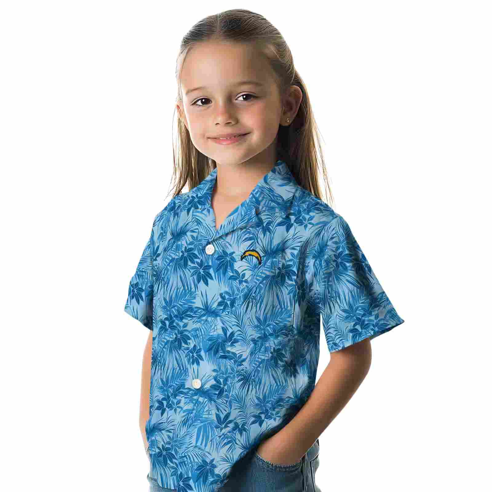 los angeles chargers leafy pattern blue hawaiian shirt premium grade