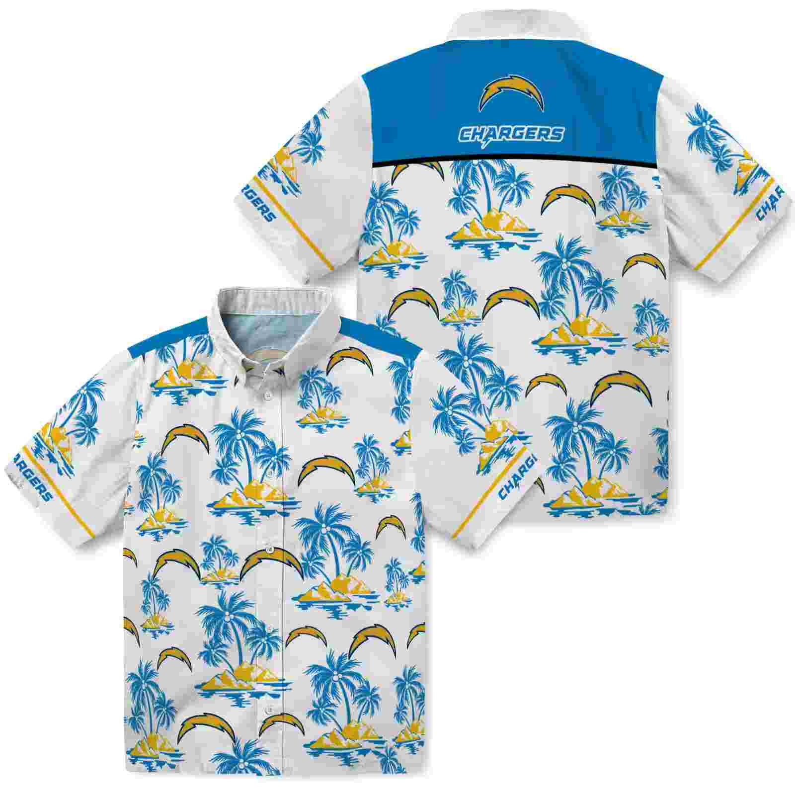 los angeles chargers palm island print blue white hawaiian shirt high quality