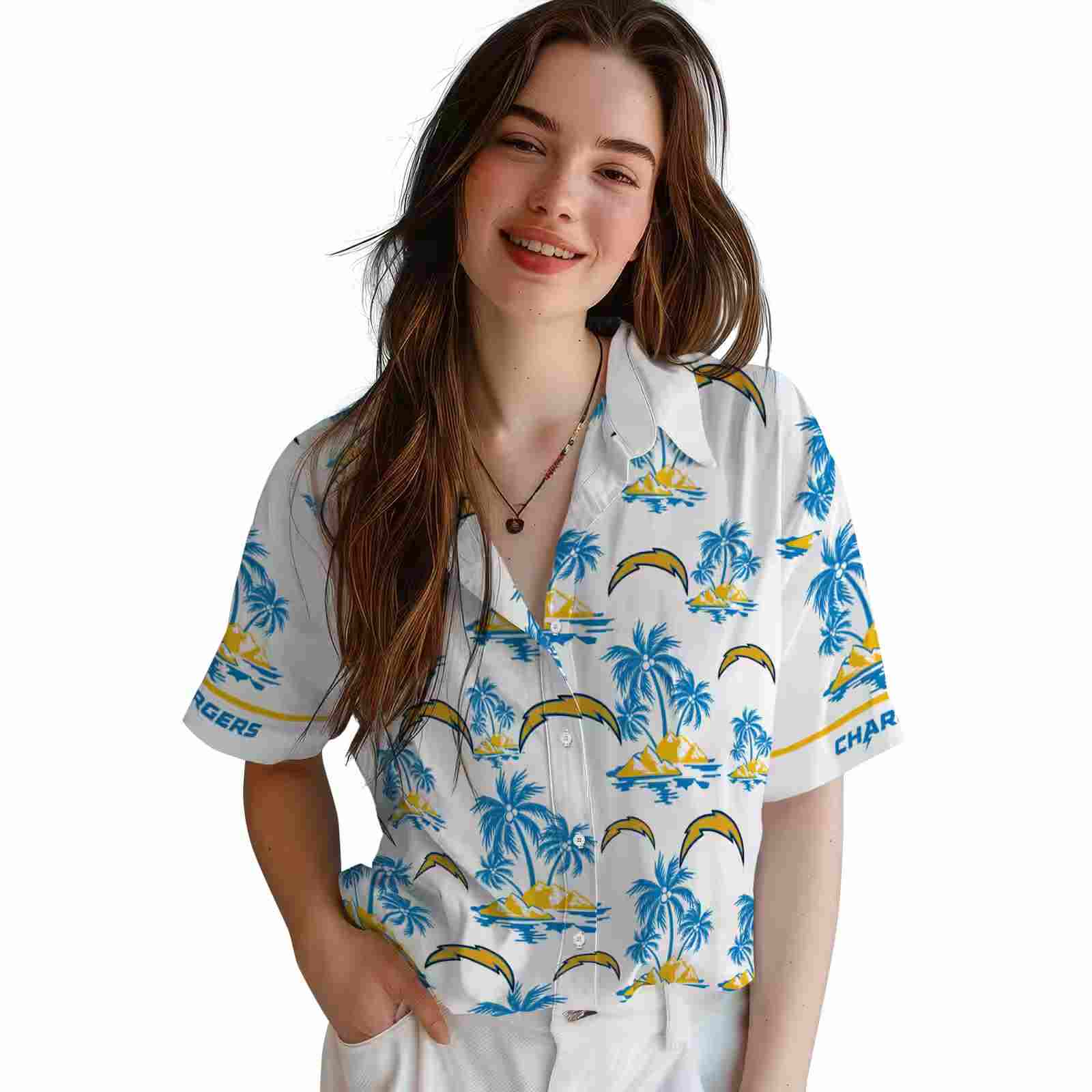 los angeles chargers palm island print blue white hawaiian shirt latest model