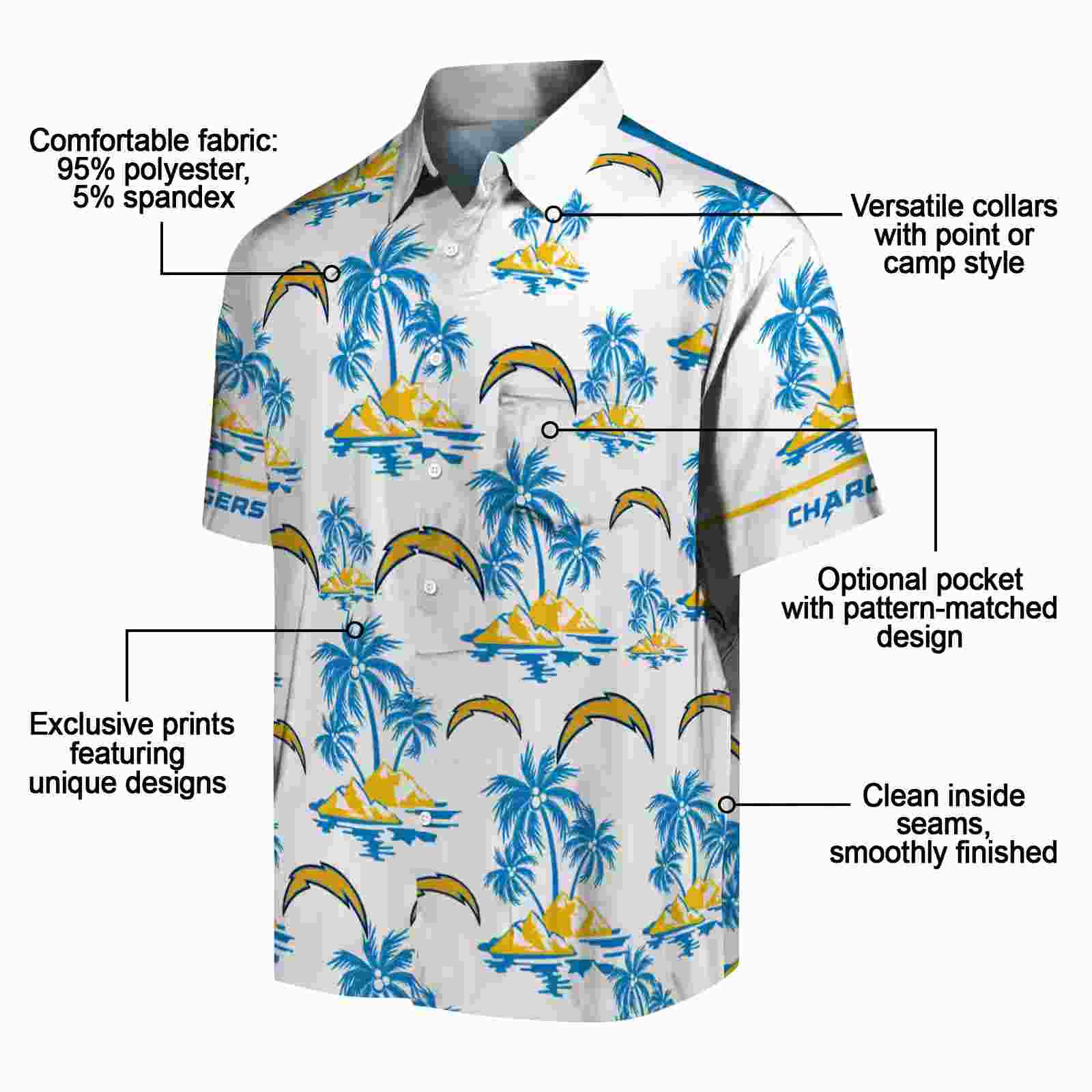 los angeles chargers palm island print blue white hawaiian shirt new arrival