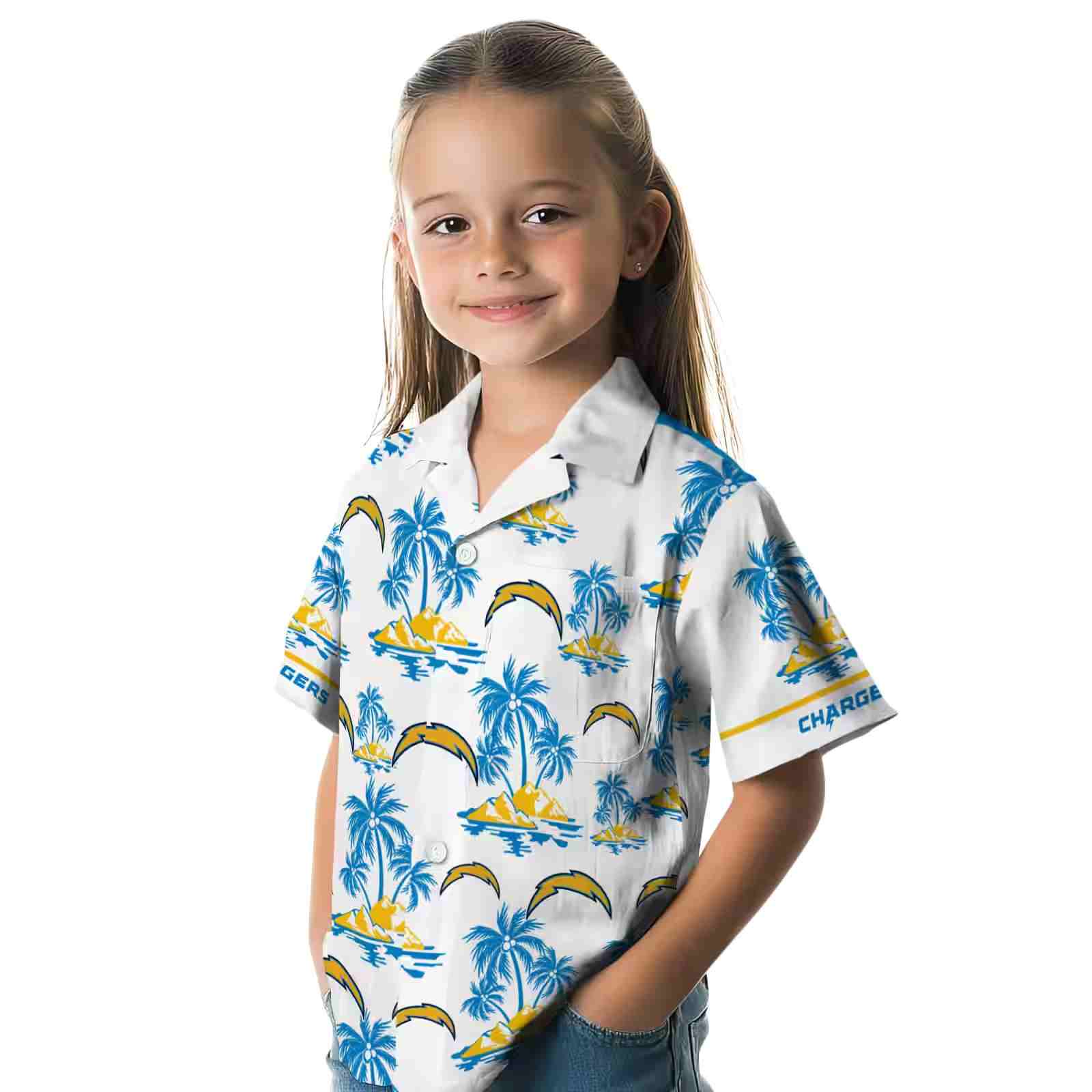 los angeles chargers palm island print blue white hawaiian shirt premium grade