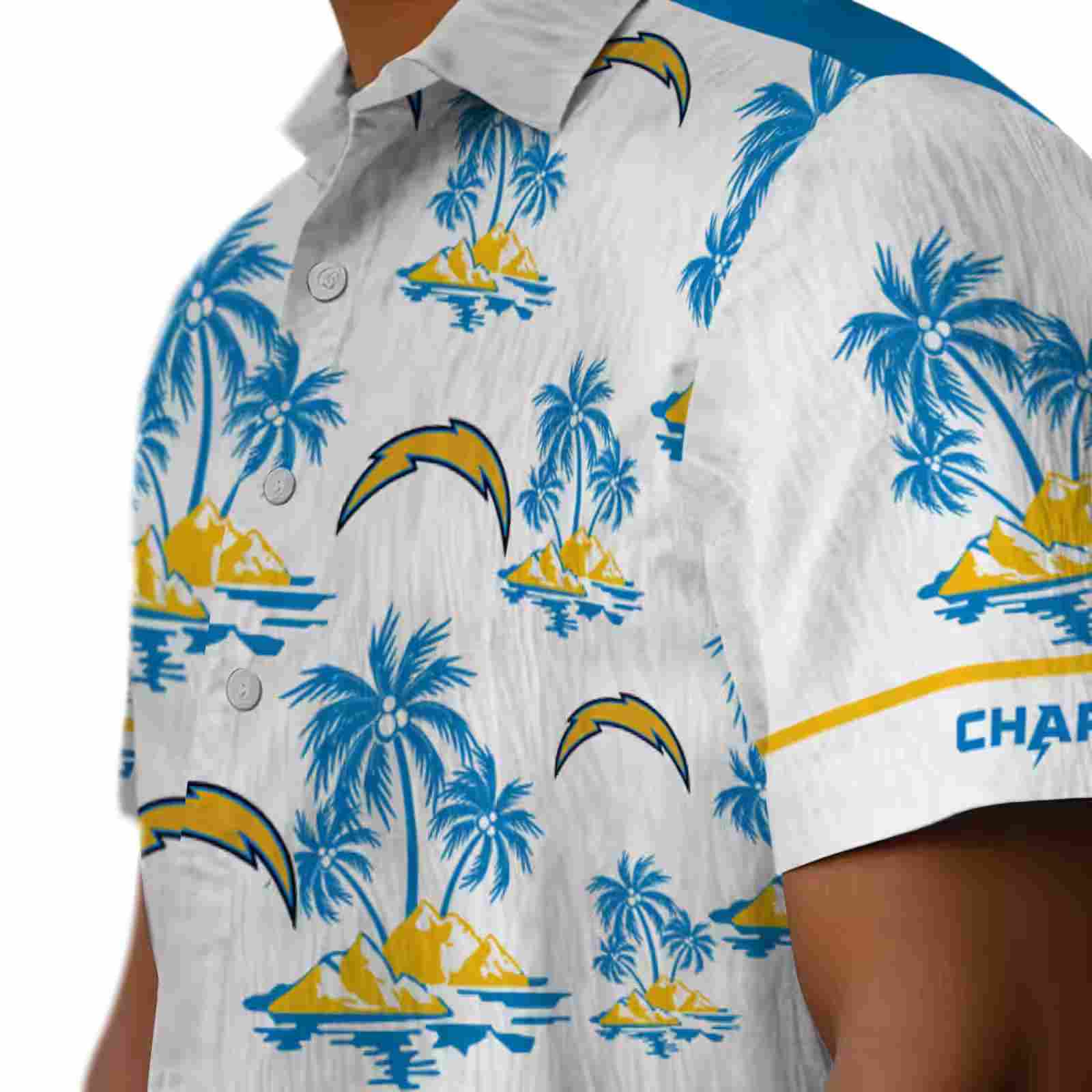 los angeles chargers palm island print blue white hawaiian shirt trendy