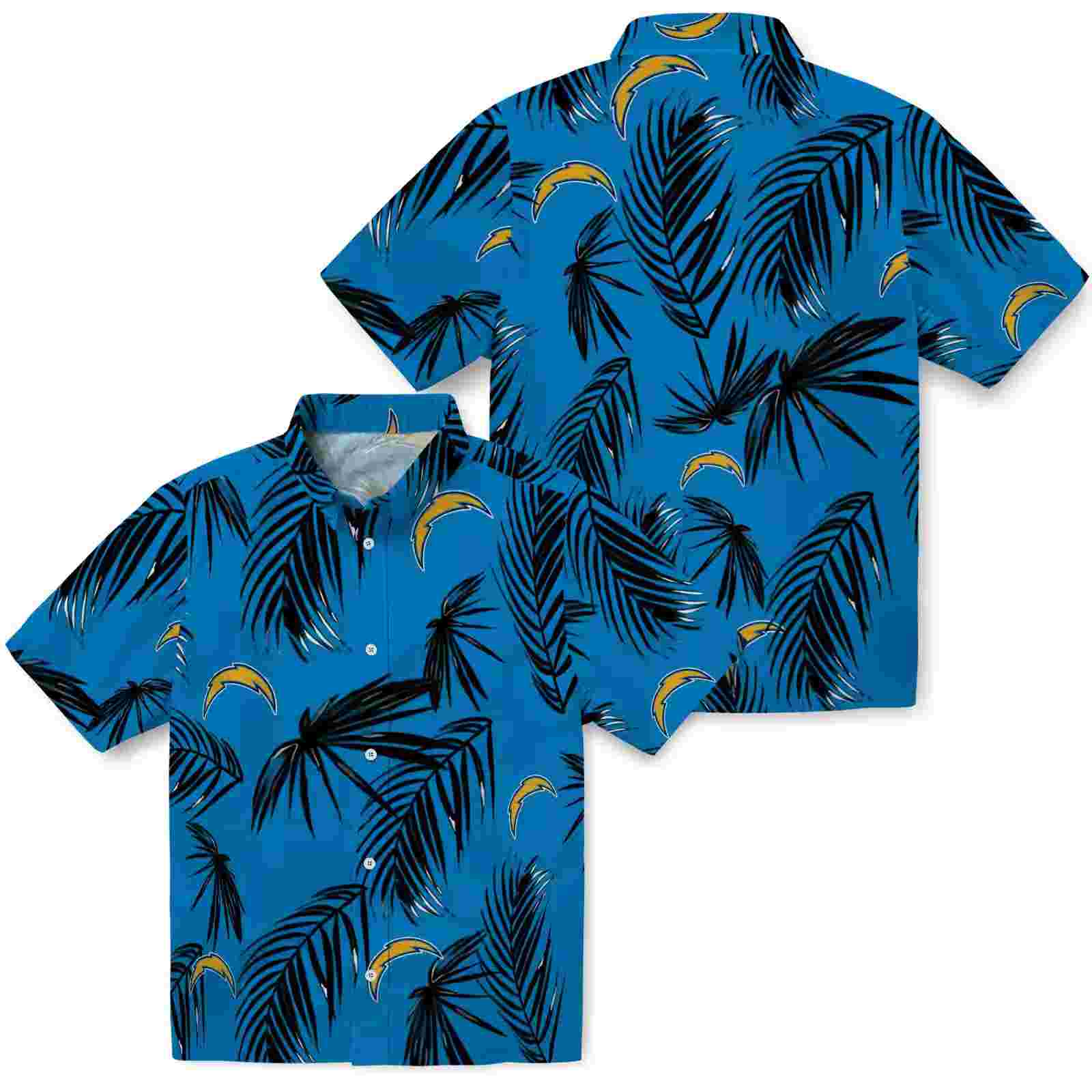 los angeles chargers palm leaf blue hawaiian shirt high quality