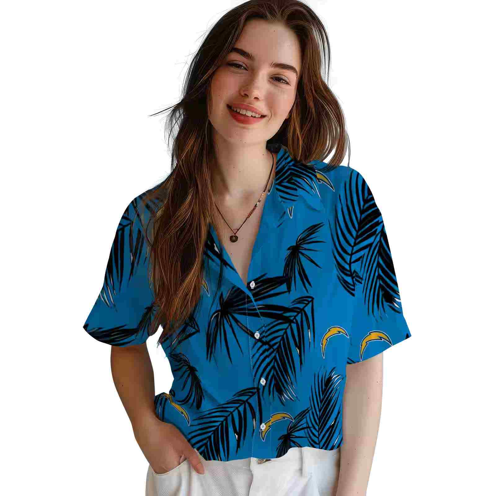 los angeles chargers palm leaf blue hawaiian shirt latest model