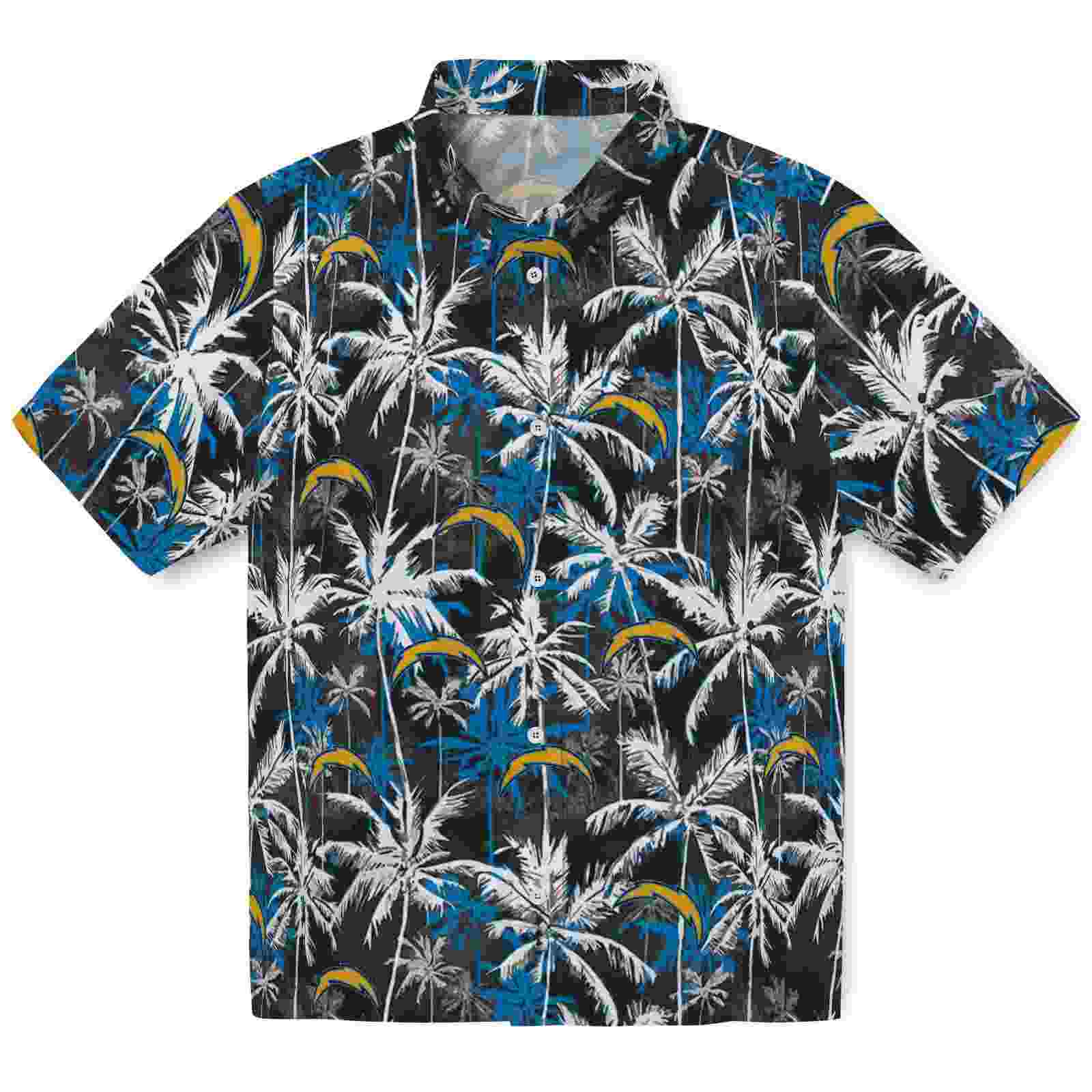 los angeles chargers palm pattern blue black hawaiian shirt best selling