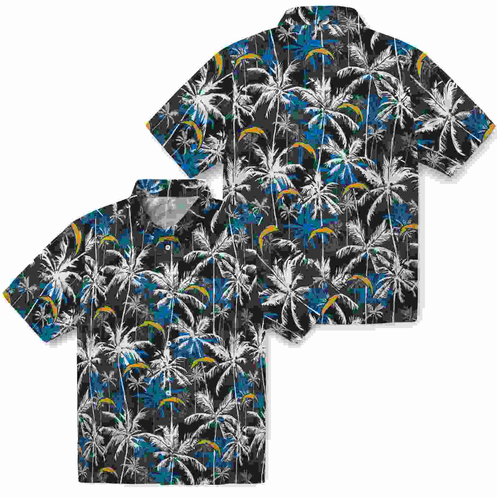 los angeles chargers palm pattern blue black hawaiian shirt high quality