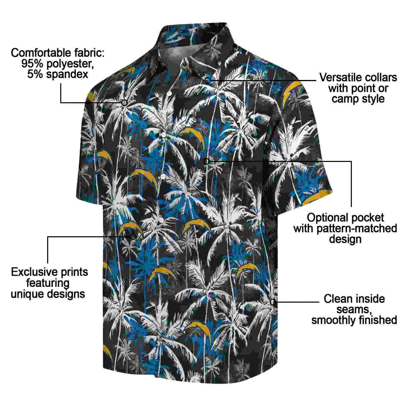 los angeles chargers palm pattern blue black hawaiian shirt new arrival