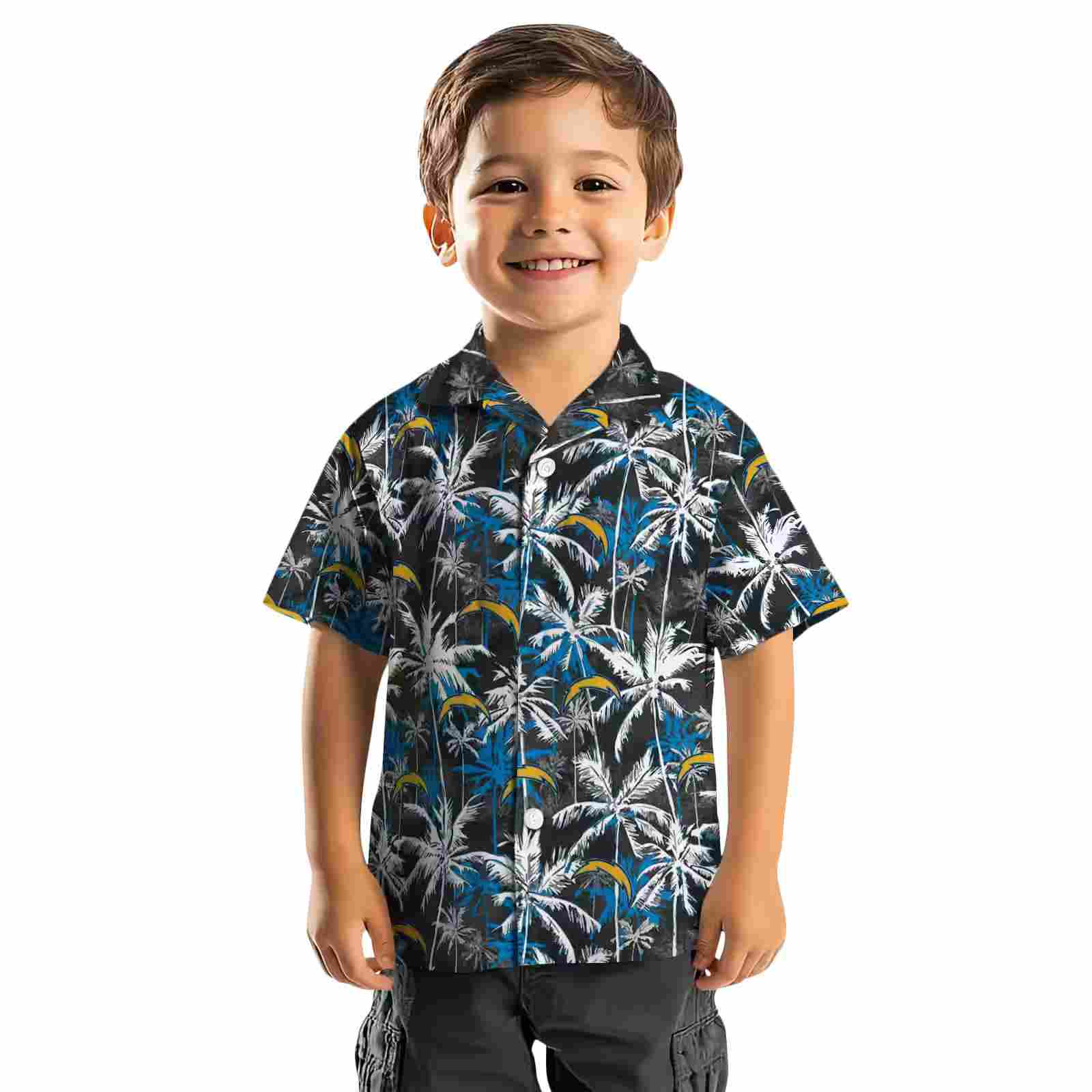 los angeles chargers palm pattern blue black hawaiian shirt top rated