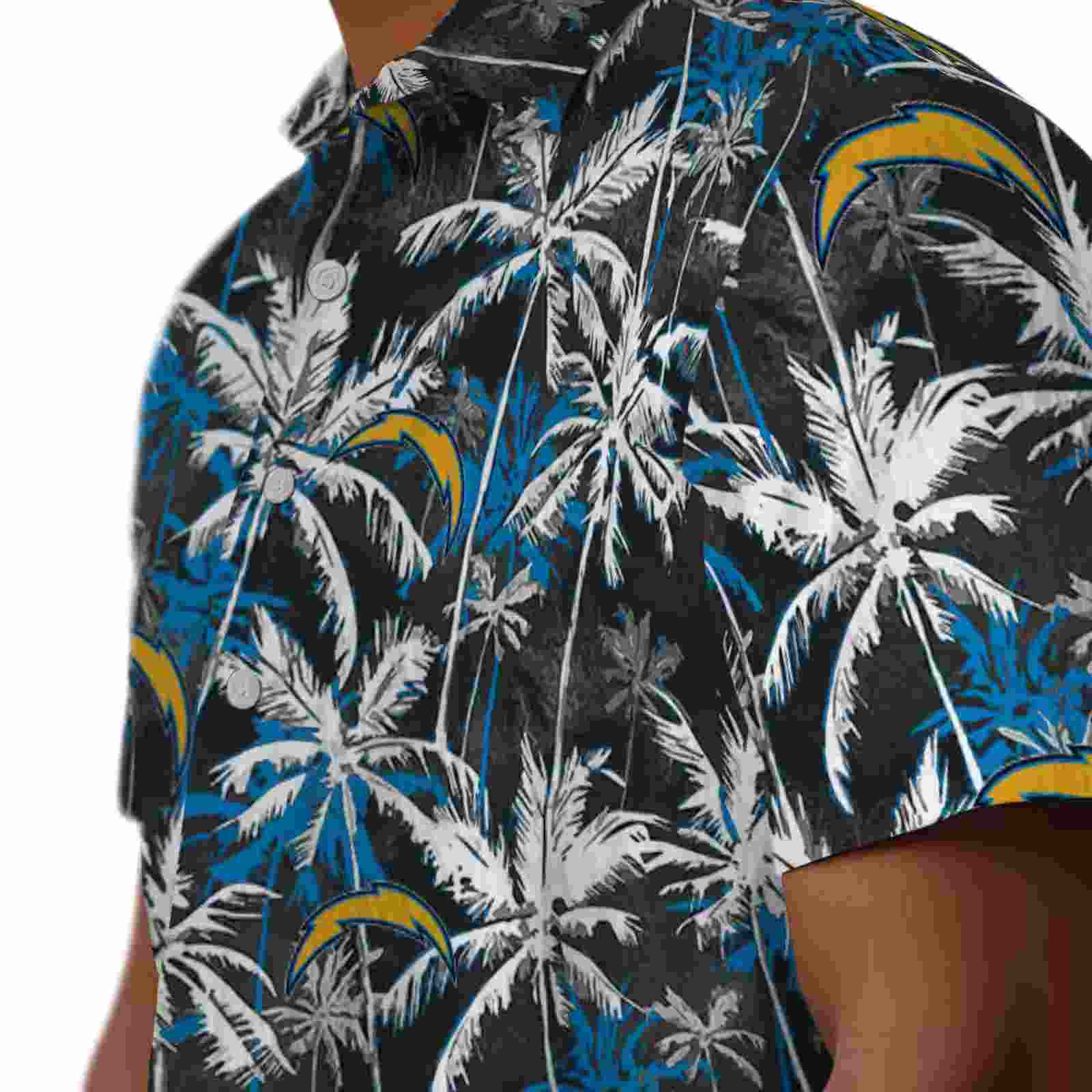 los angeles chargers palm pattern blue black hawaiian shirt trendy