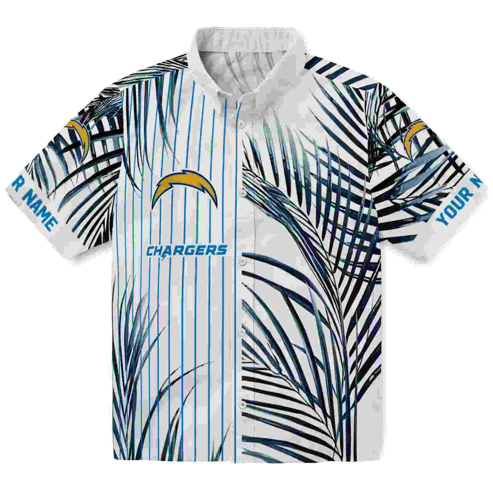 los angeles chargers palm stripes blue black white hawaiian shirt best selling