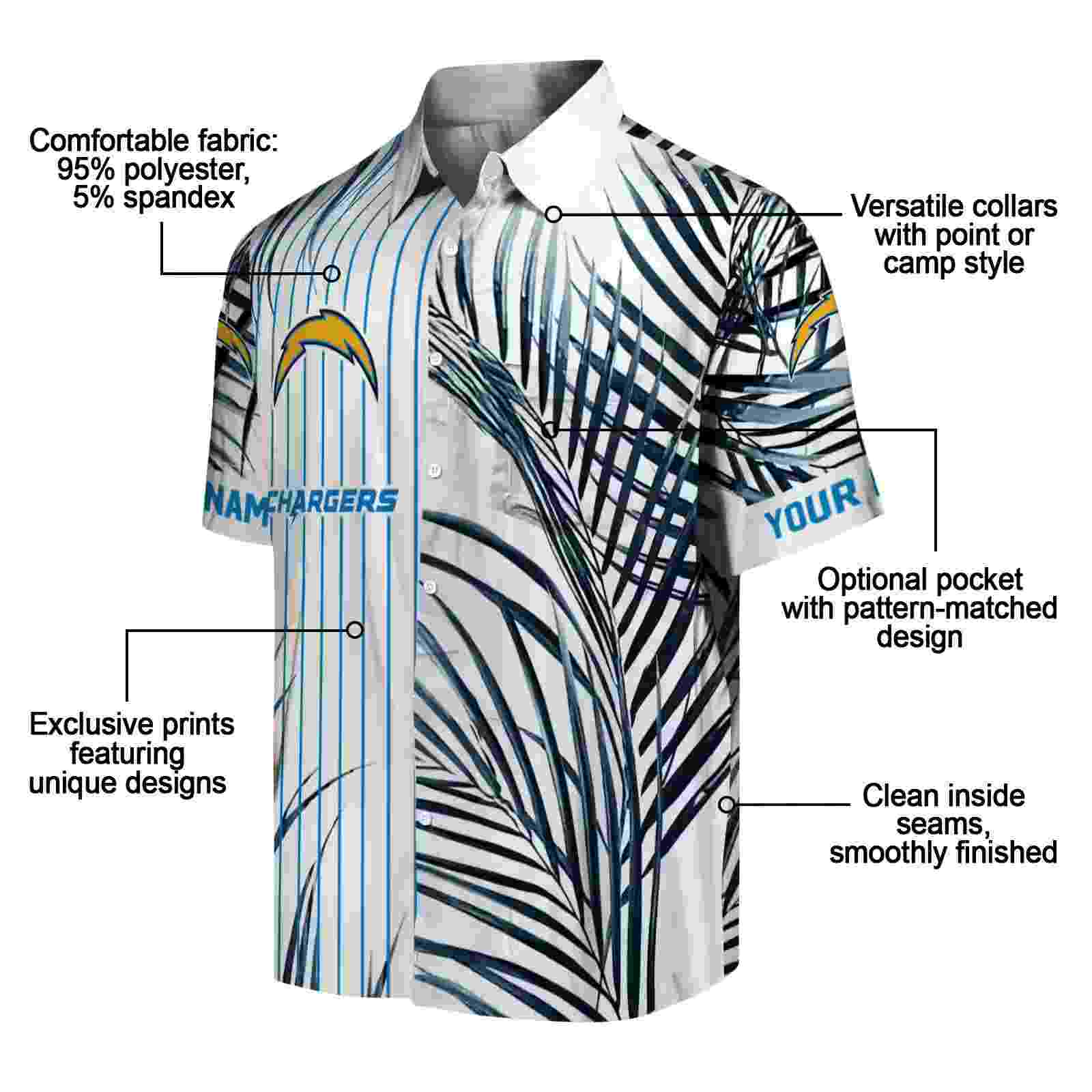 los angeles chargers palm stripes blue black white hawaiian shirt new arrival