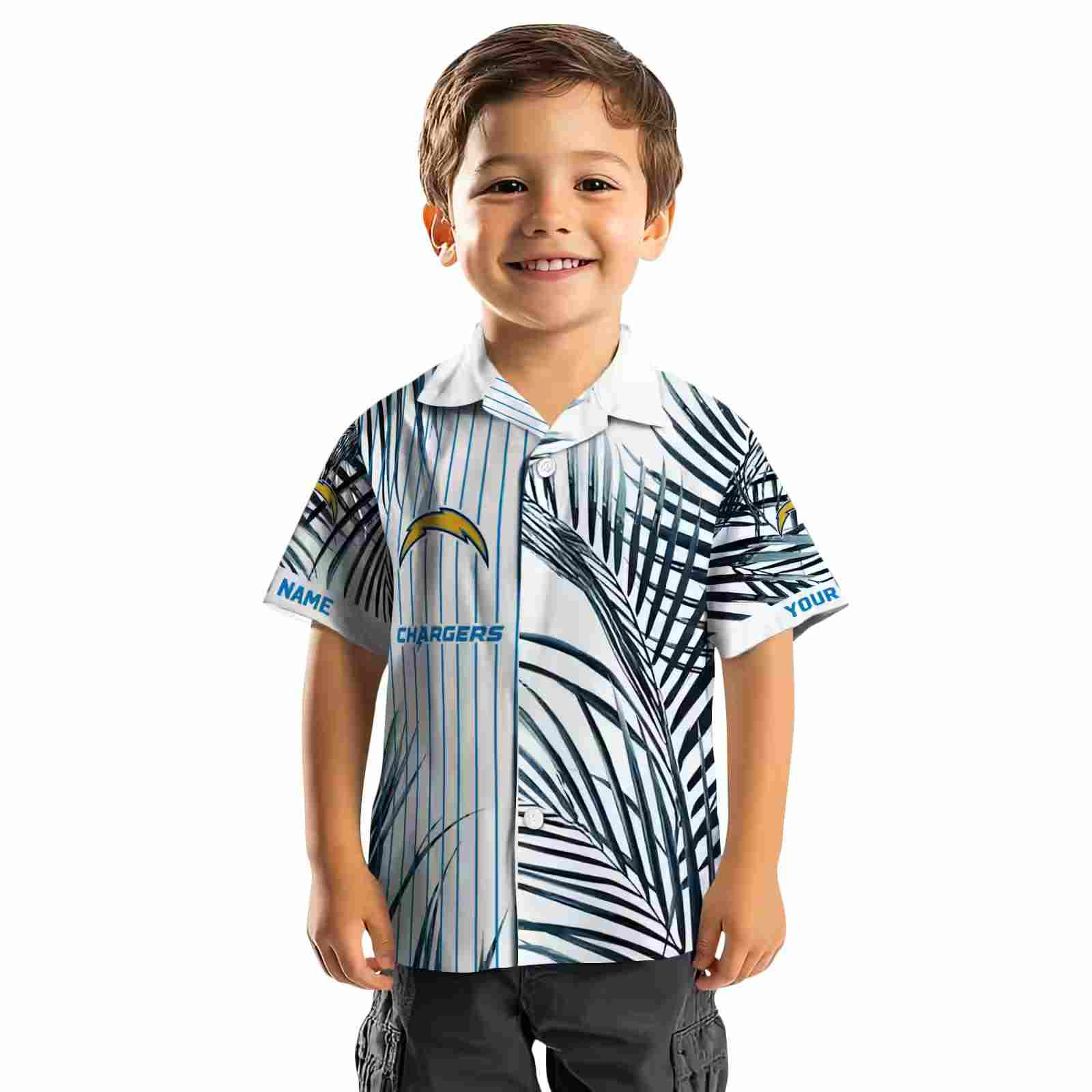 los angeles chargers palm stripes blue black white hawaiian shirt top rated