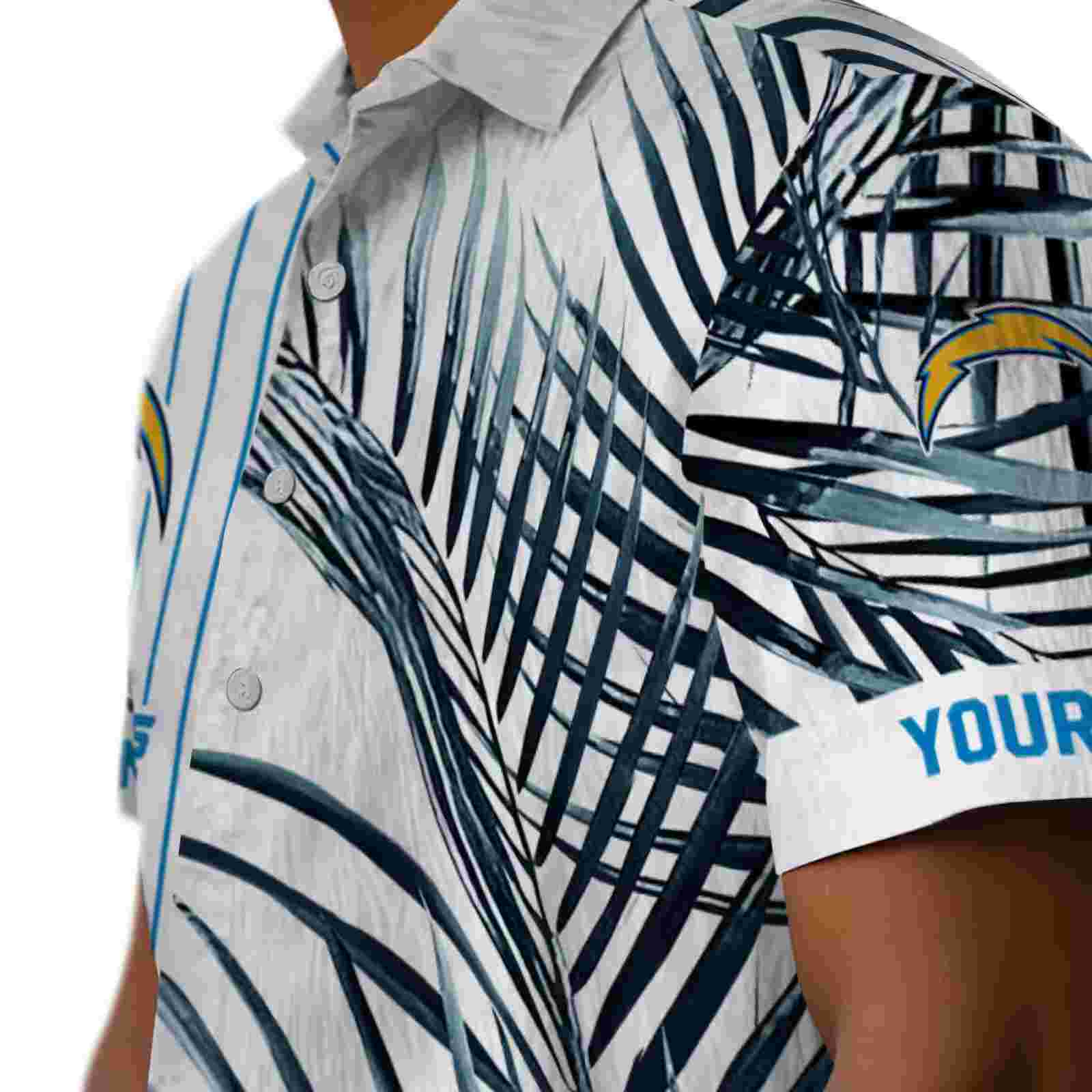 los angeles chargers palm stripes blue black white hawaiian shirt trendy