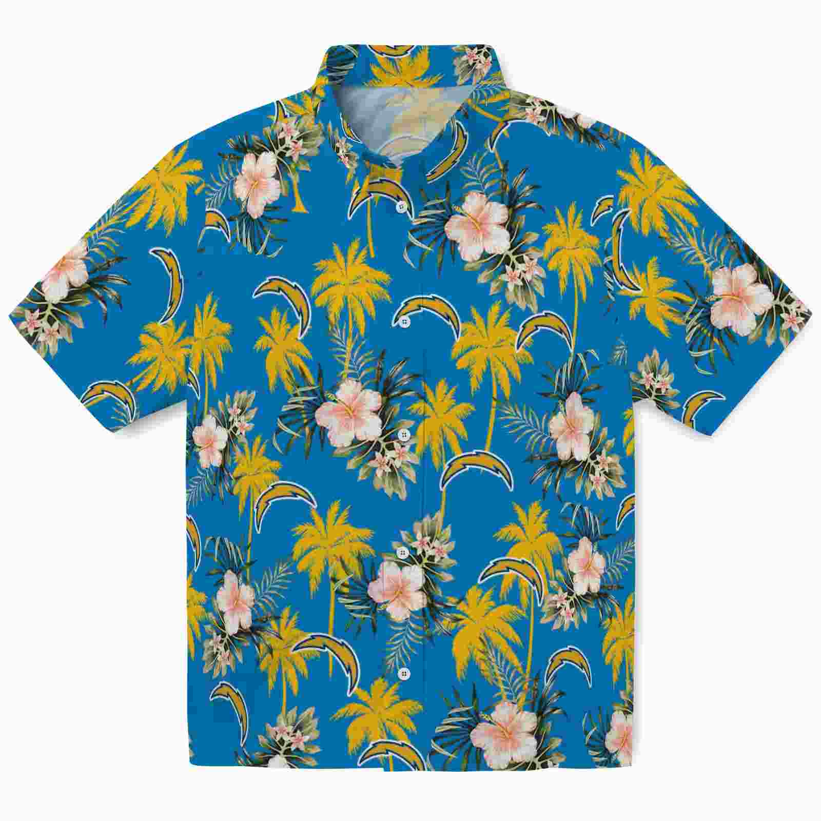 Los Angeles Chargers Palm Tree Flower Blue Hawaiian Shirt