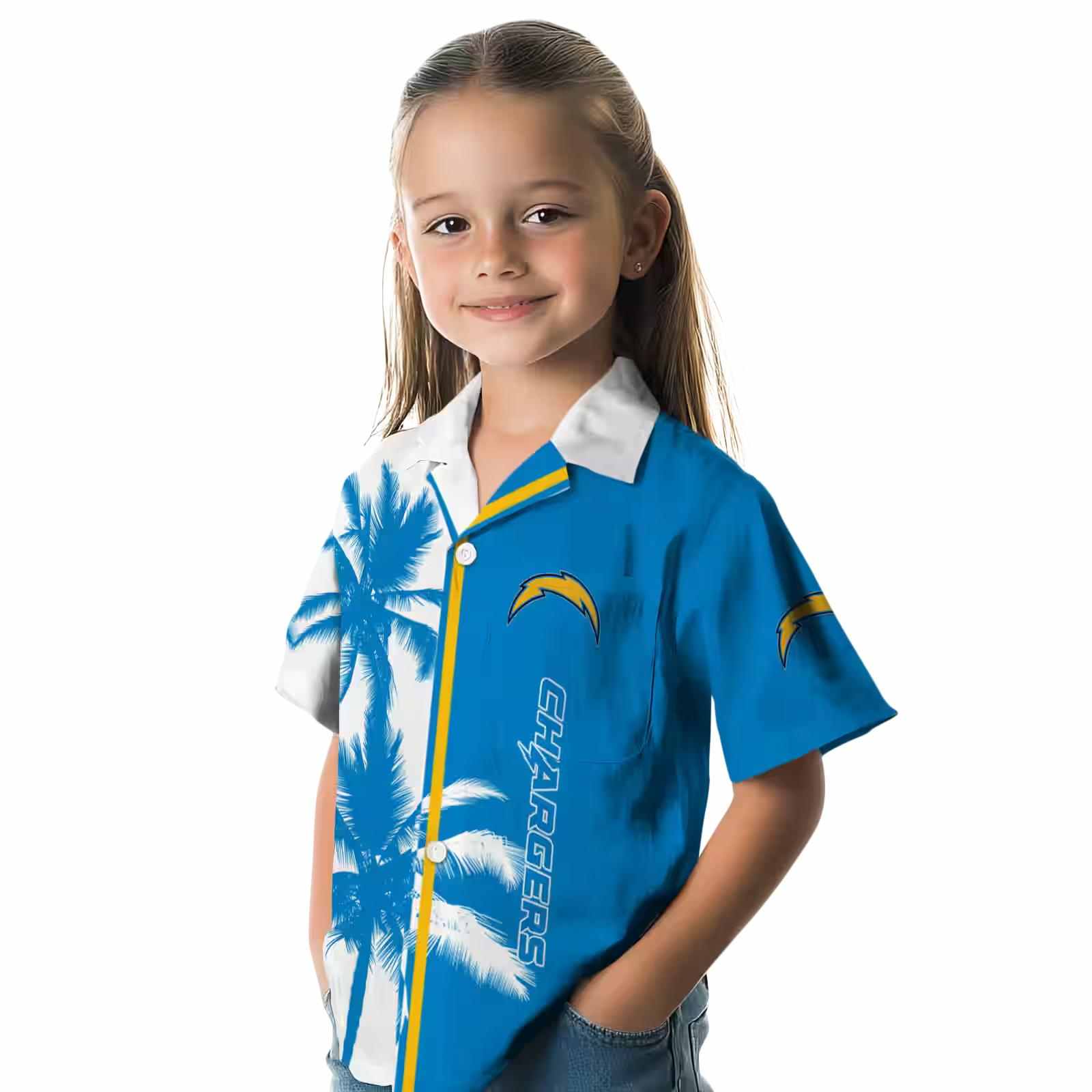 los angeles chargers palm trees blue white hawaiian shirt premium grade