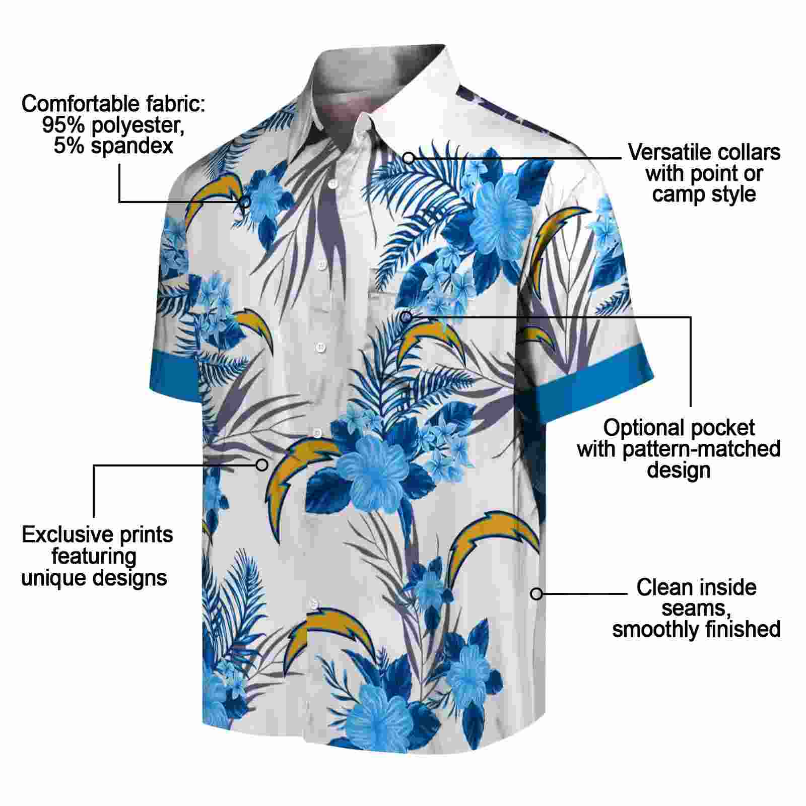 los angeles chargers patriotic hibiscus design blue white hawaiian shirt new arrival