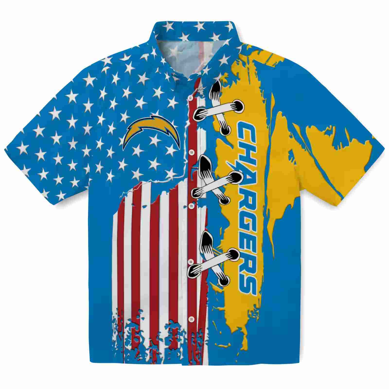 Los Angeles Chargers Stitched Flag Blue Hawaiian Shirt