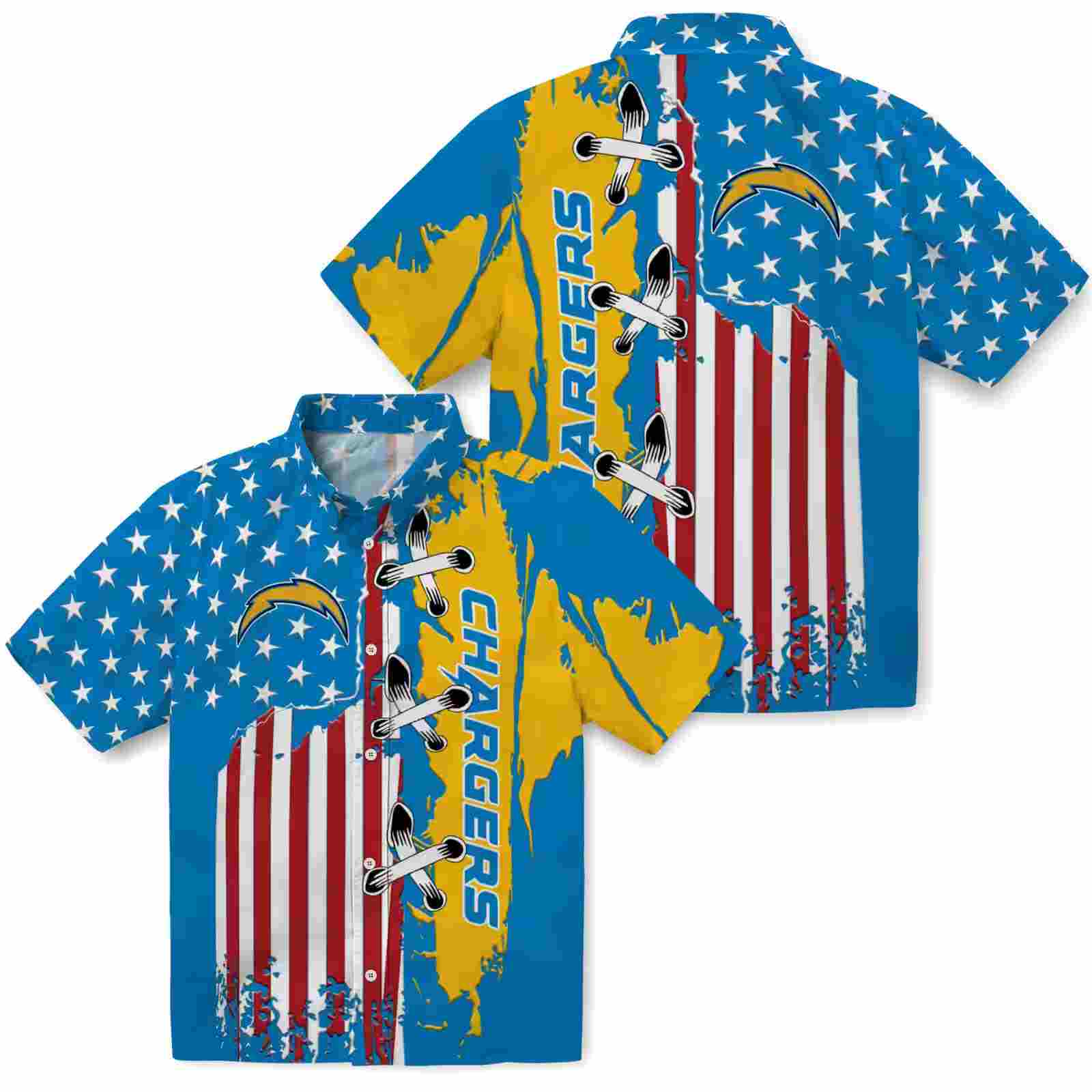 los angeles chargers stitched flag blue hawaiian shirt high quality