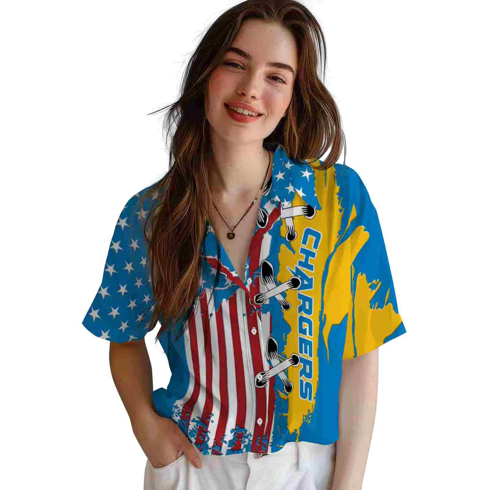 los angeles chargers stitched flag blue hawaiian shirt latest model